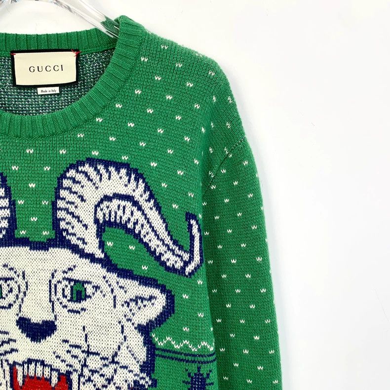 Gucci Gucci Green horn tiger head inlaid wool round-neck long-sle Size US S / EU 44-46 / 1 - 3 Thumbnail
