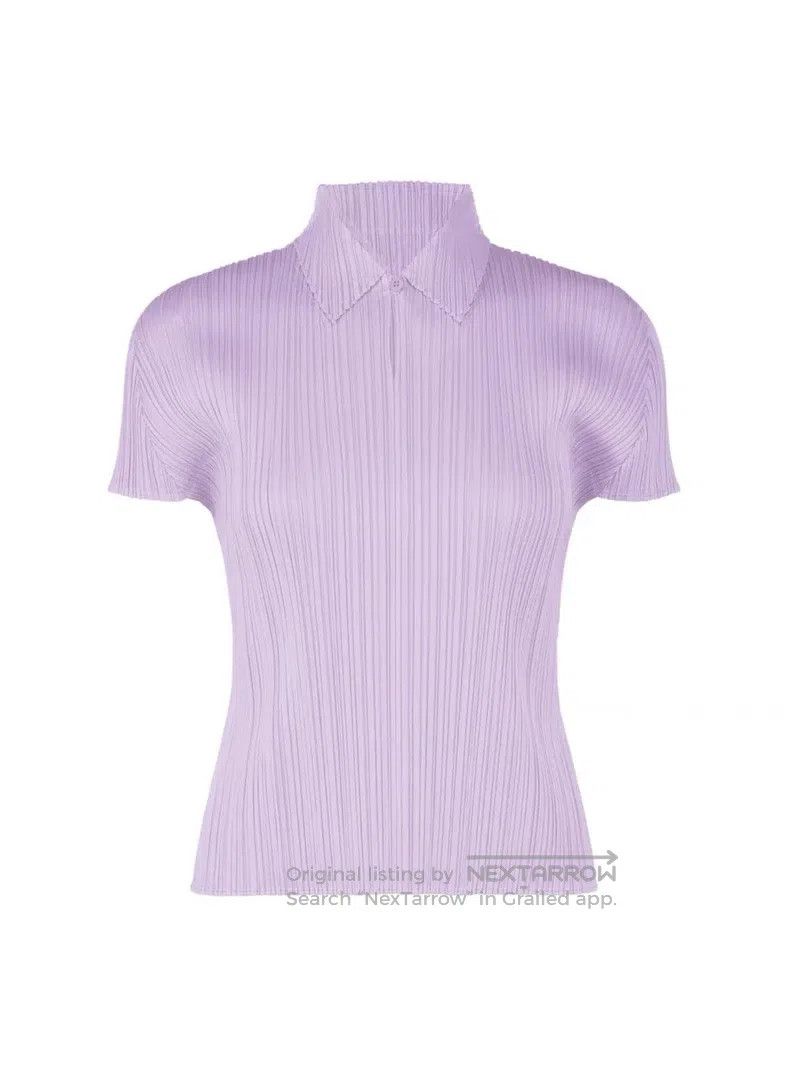 Issey Miyake Issey Miyake Light Purple Ruched Lapel Short-Sleeve Top Size L / US 10 / IT 46 - 2 Thumbnail