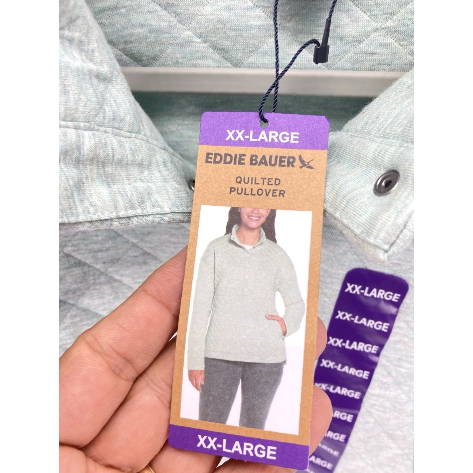 Eddie Bauer Eddie Bauer Quilted Sweater Women 2XL Green Long Sleeve Pullover Cotton Blend Mock Neck Quilted Solid Size XXL / US 16-18 / IT 52-54 - 5 Thumbnail