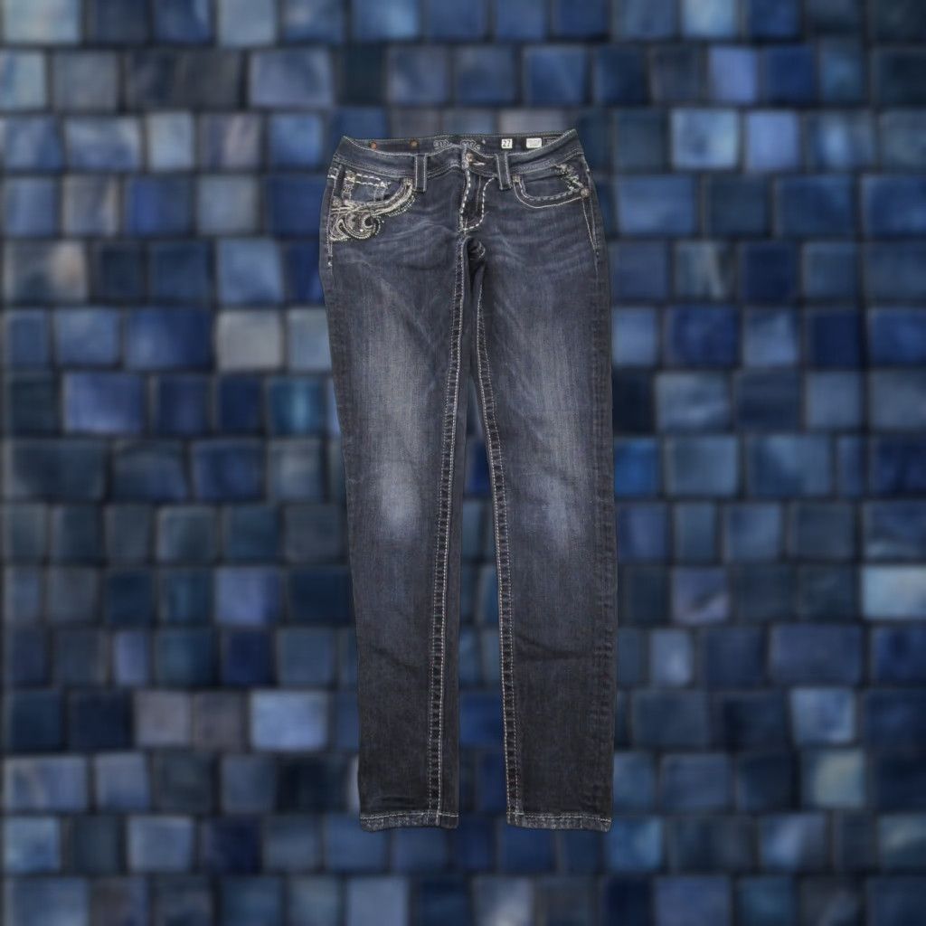 Miss Me Miss Me Jeans Dark Wash Stretch Denim Skinny Women's Size 27 Embroidered Y2K Plain Blue 5-Pocket Design Size 27" / US 4 / IT 40 - 1 Thumbnail
