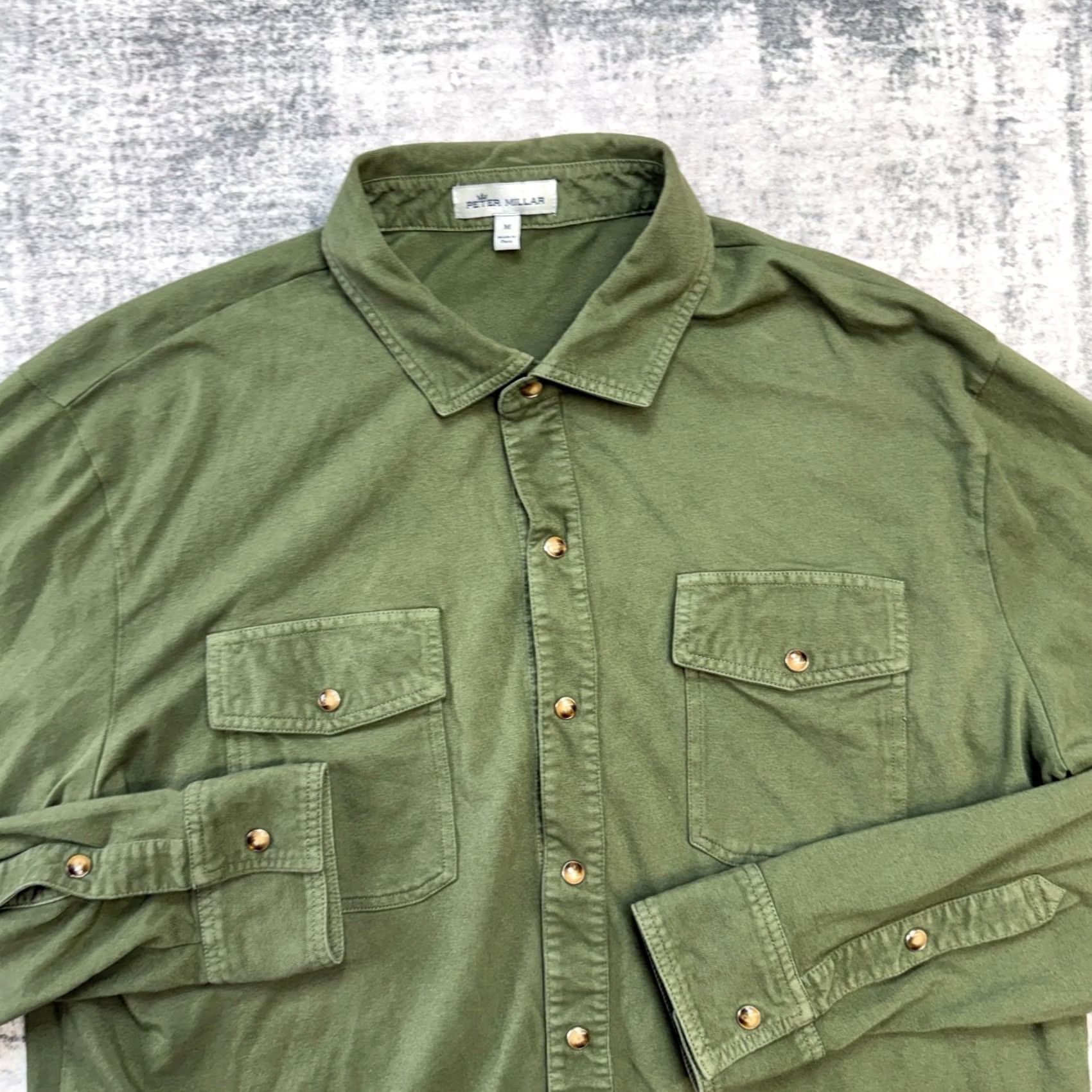 Peter Millar Peter Millar Shirt Mens M Green Crown Lava Wash Jersey Pearl Snap Stretch Long Sleeve Collared Button-Up Cotton Spandex Casual Western 90s? Size US M / EU 48-50 / 2 - 6 Thumbnail