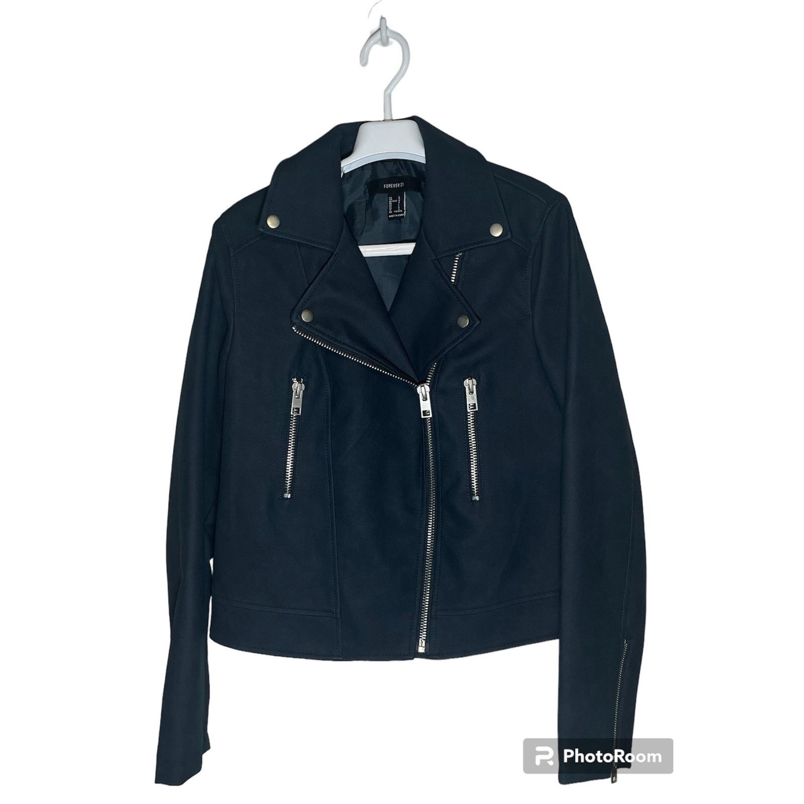 Forever 21 Forever 21 Navy Moto Biker Jacket Women’s Size L NWT Size L / US 10 / IT 46 - 2 Thumbnail