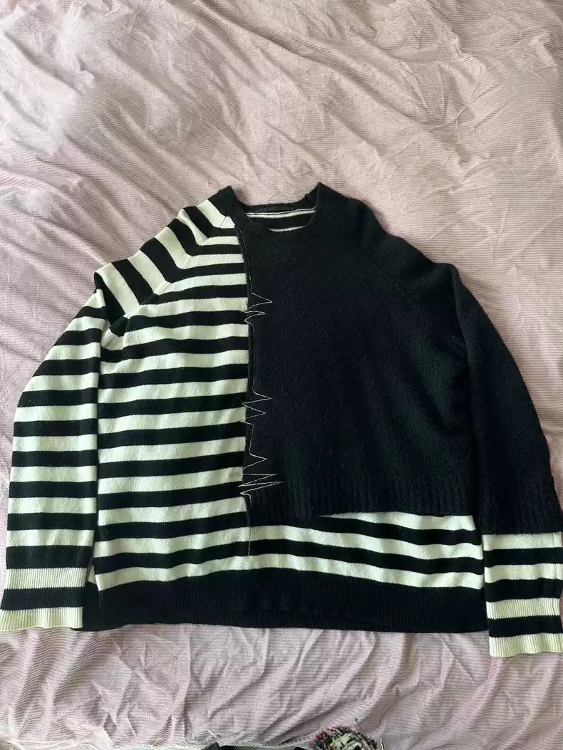 image of Haider Ackermann Gold Thread Black And White Striped Sweater, Men's (Size XS)