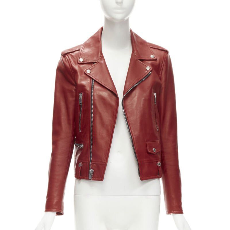 Saint Laurent Paris SAINT LAURENT 2013 Hedi Slimane red lambskin leather moto biker jacket FR38 S Size M / US 6-8 / IT 42-44 - 1 Thumbnail
