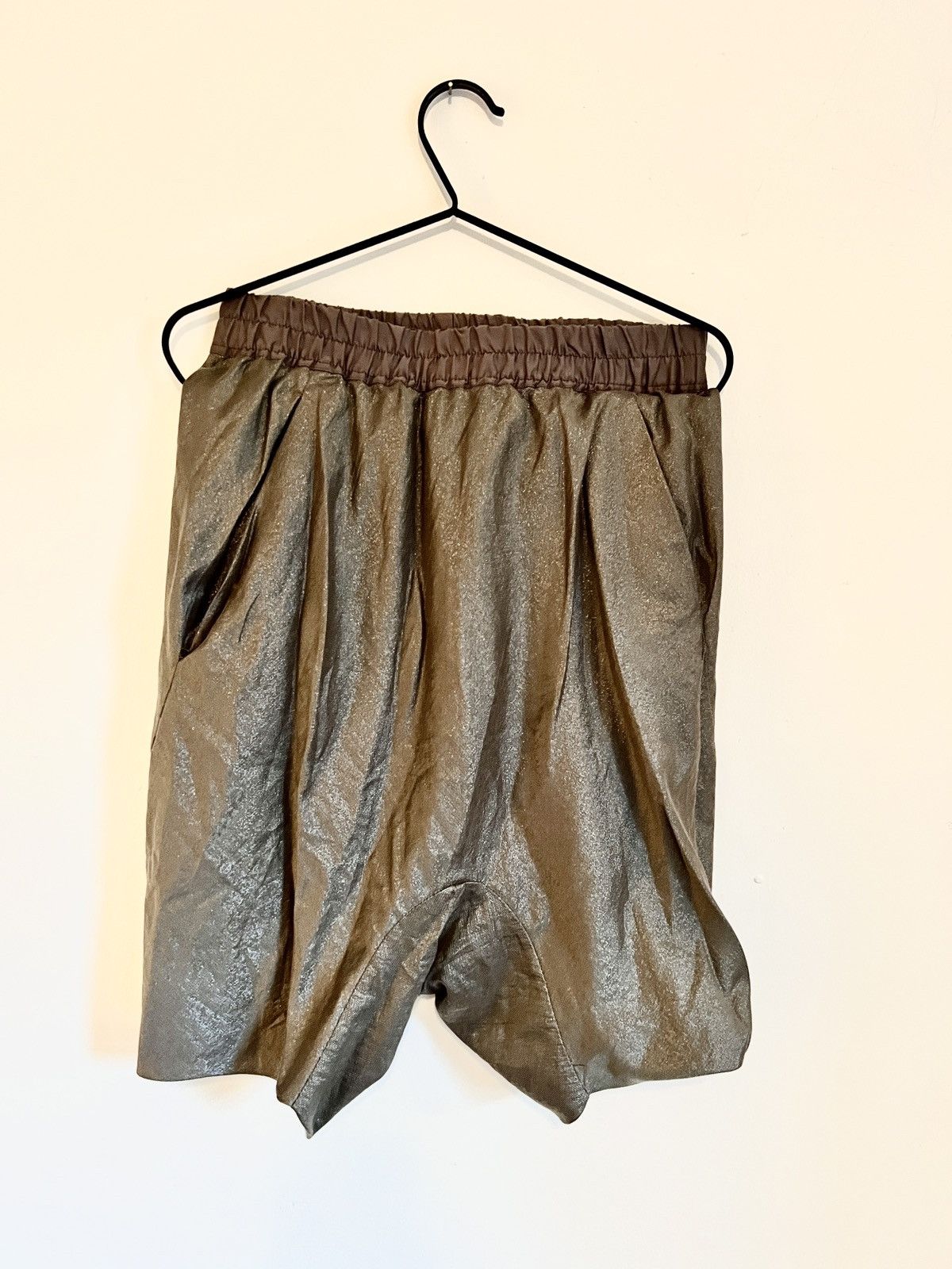 image of Rick Owens - Dark Rust Metallic Elastic Waistband Short in Silver, Women's (Size 28)