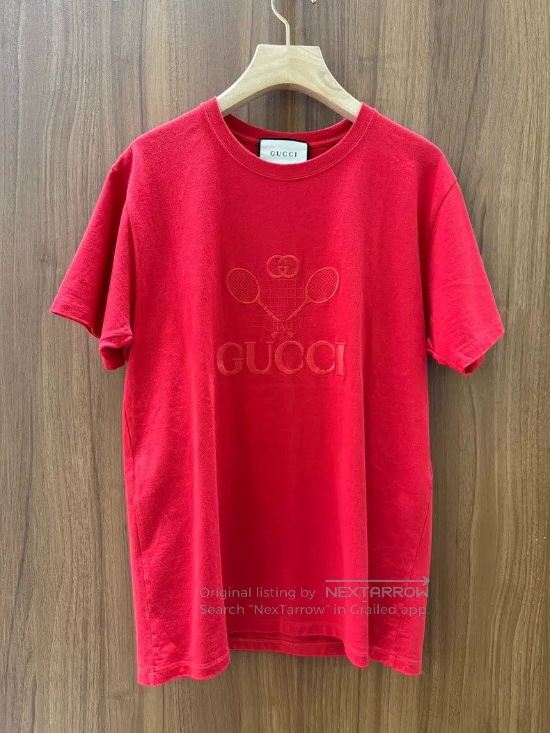 Gucci Gucci Red tennis racket embroidered short sleeves Size US S / EU 44-46 / 1 - 1 Thumbnail
