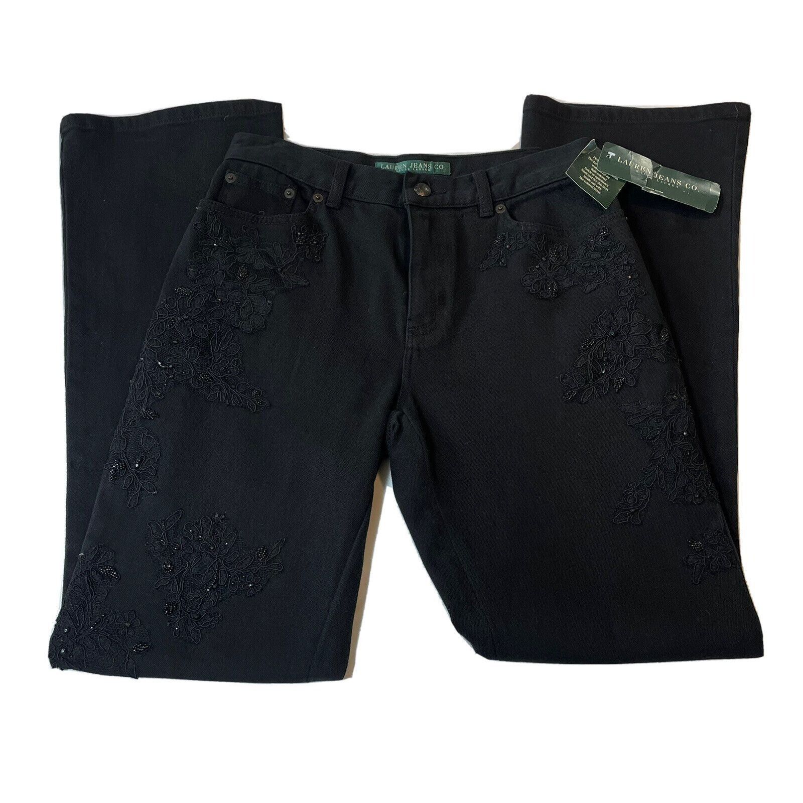 Ralph Lauren Ralph Lauren Women Size 4 Black on Black Beaded Lace Stretch Size 27" / US 4 / IT 40 - 3 Thumbnail