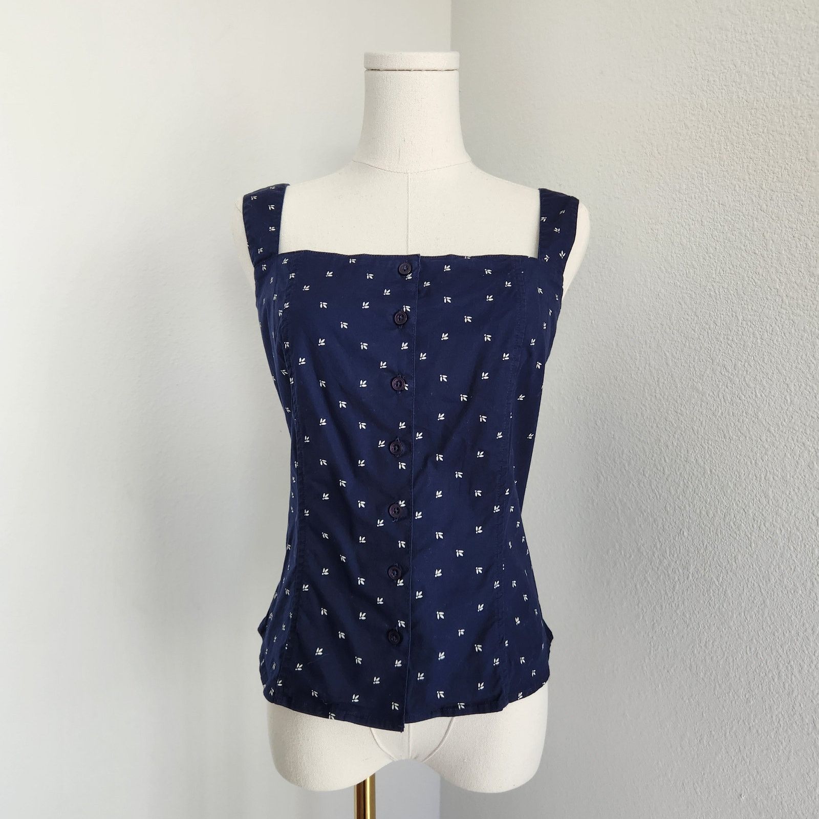 Vintage Y2K Blue White Patterned Square Neck Button Down Tank Top S Size S / US 4 / IT 40 - 8 Thumbnail