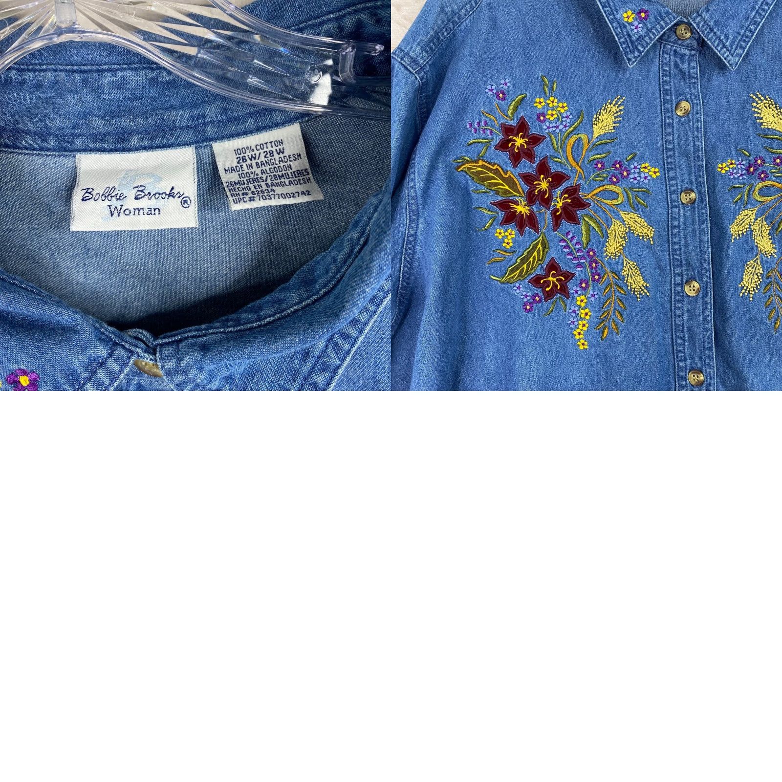 Vintage VINTAGE Bobbie Brooks Denim Embroidered Shirt Women 26W / 28W Floral Fall Size 4XL / US 24-26 - 8 Thumbnail
