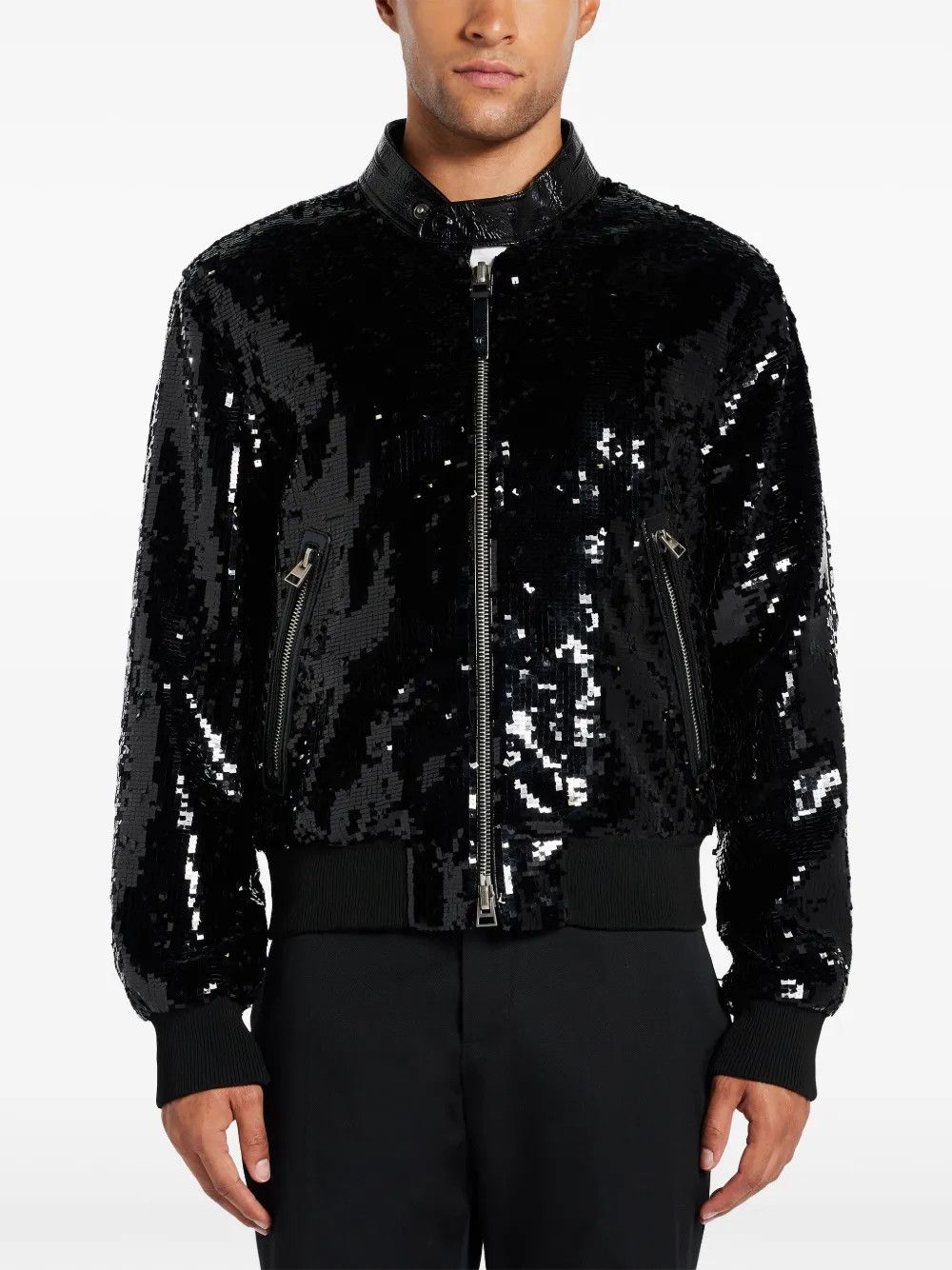 Tom Ford o1w1db10925 OBS045 Sequin-embellished Bomber Jacket in Black Size US L / EU 52-54 / 3 - 3 Thumbnail