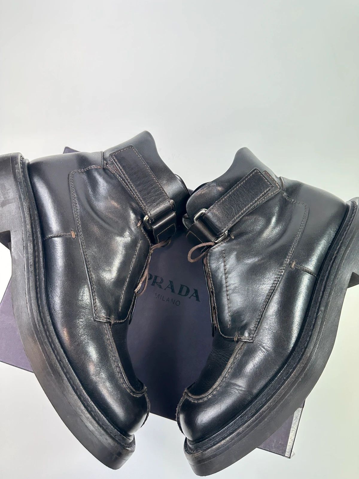 Prada Prada Milano FW1999 Black Leather Square Toe Mid Ankle Boots Size US 9 / EU 42 - 7 Thumbnail