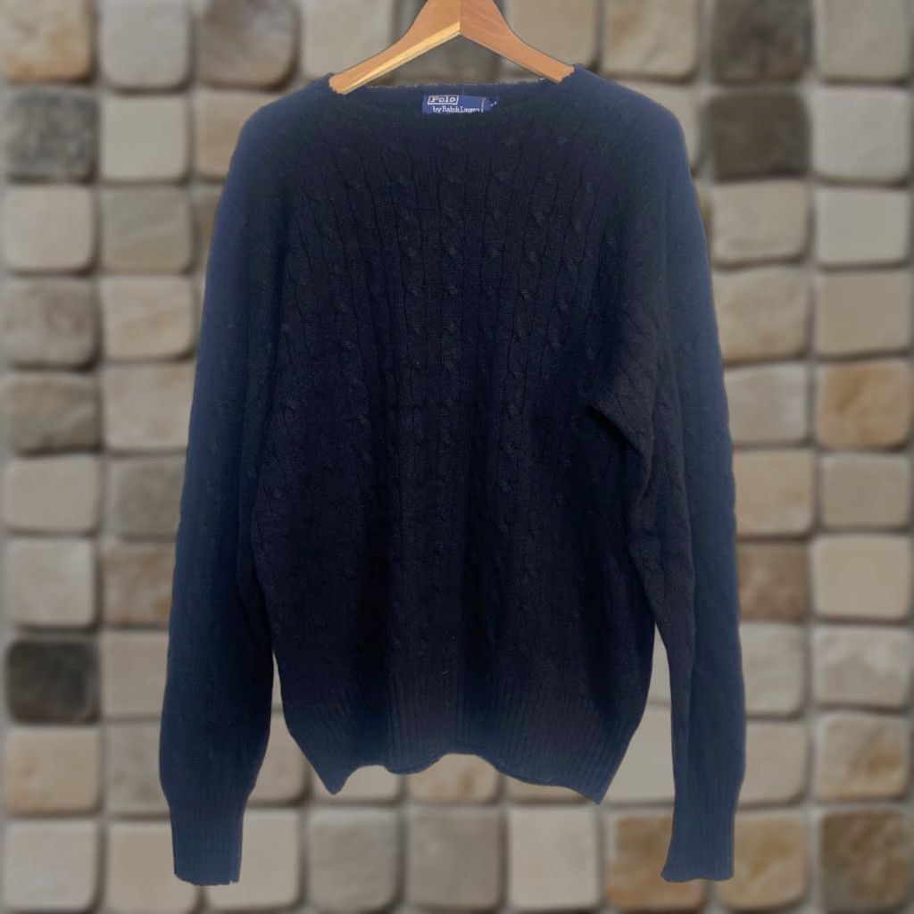 Polo Ralph Lauren VINTAGE Polo Ralph Lauren Men’s Sweater Cable Knit 100% Cashmere Black Large / 44 Crew Neck Long Sleeve, Pullover, Designer 90s Mens Size US L / EU 52-54 / 3 - 1 Thumbnail