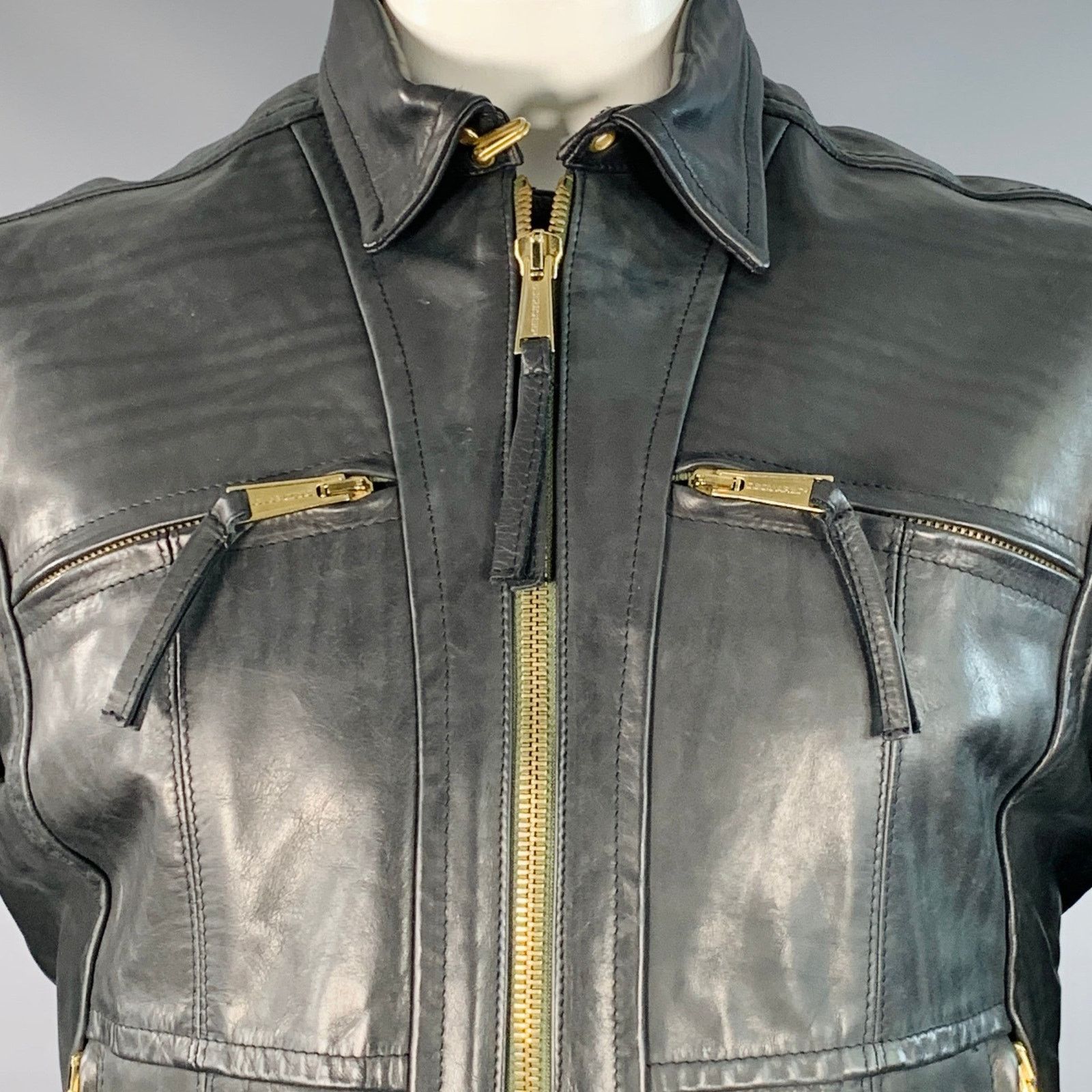Dsquared2 DSQUARED2 Size XL Black Leather Zip Up Motorcycle Jacket Size US XL / EU 56 / 4 - 3 Thumbnail