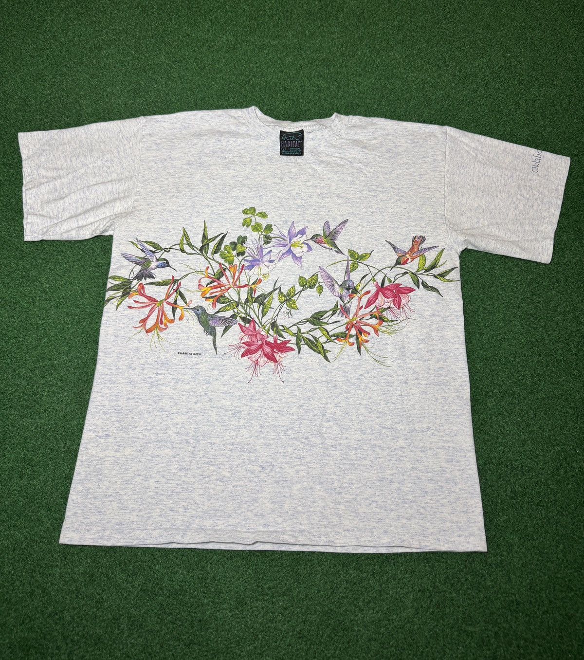 Habitat Humingbird Flower Nature Print 90s Wrap Around L T Shirt Size L / US 10 / IT 46 - 1 Thumbnail