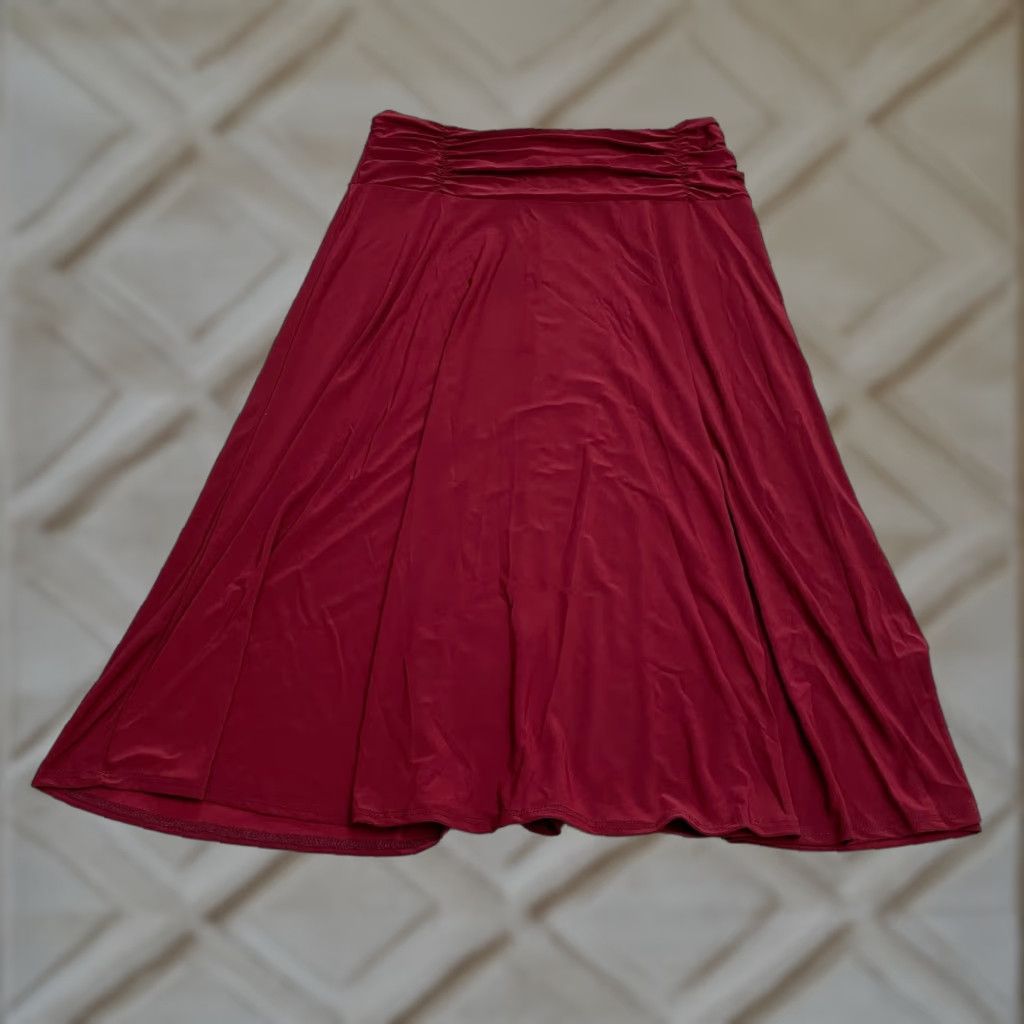 Vintage J.m Fleurette Skirt Womens L Midi A-Line Red Elastic Waist Stretch Knit Casual Vintage No Size 36" / US 14 / IT 50 - 1 Thumbnail