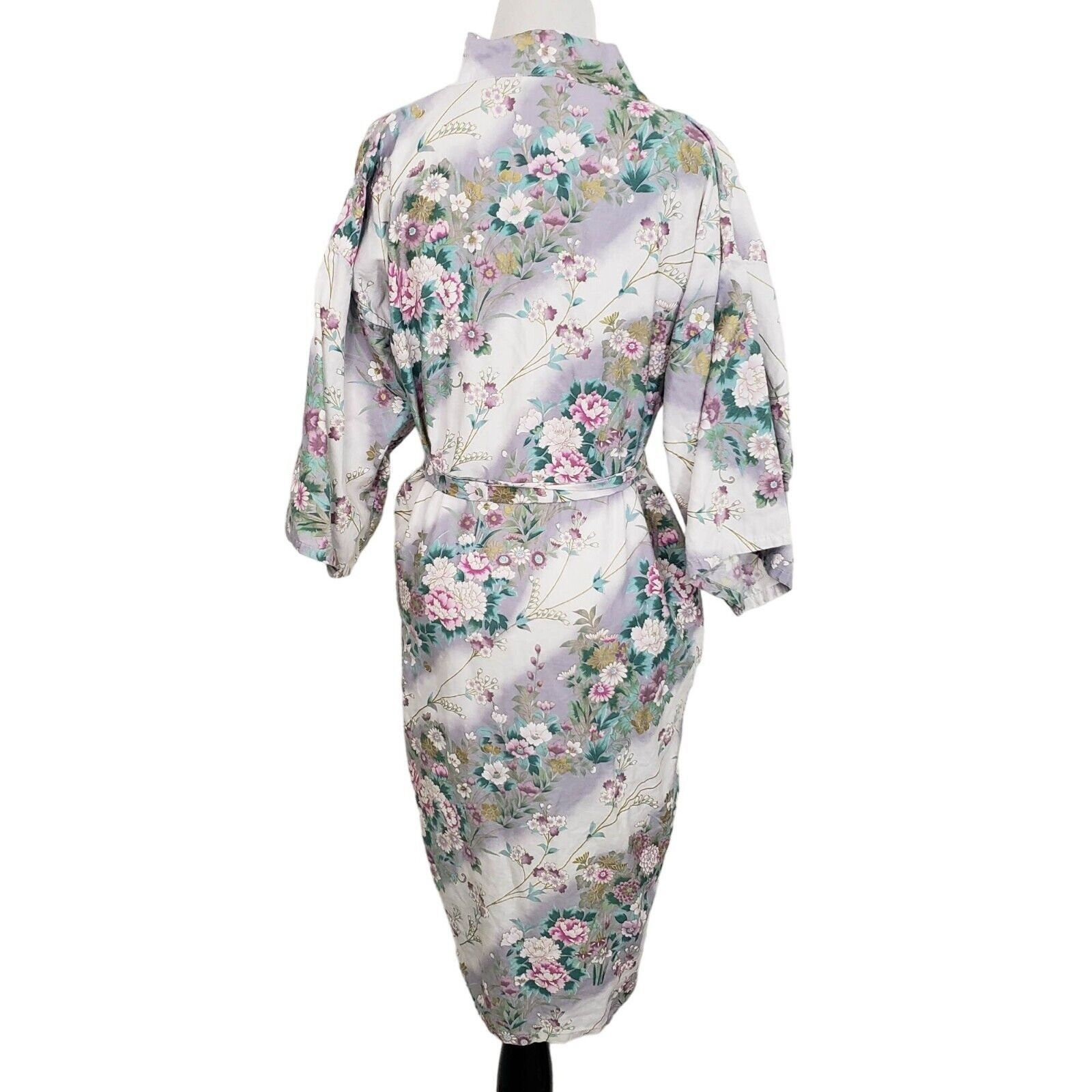 Designer Japanese Floral Robe Womens Size Medium Kimono Cotton Belted Size M / US 6-8 / IT 42-44 - 6 Thumbnail