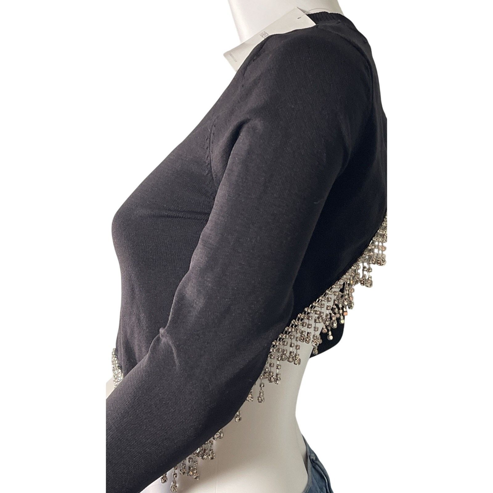 Forever 21 Forever 21 Long Sleeve Crystal Fringe Open Back Crop Black S Size S / US 4 / IT 40 - 3 Thumbnail