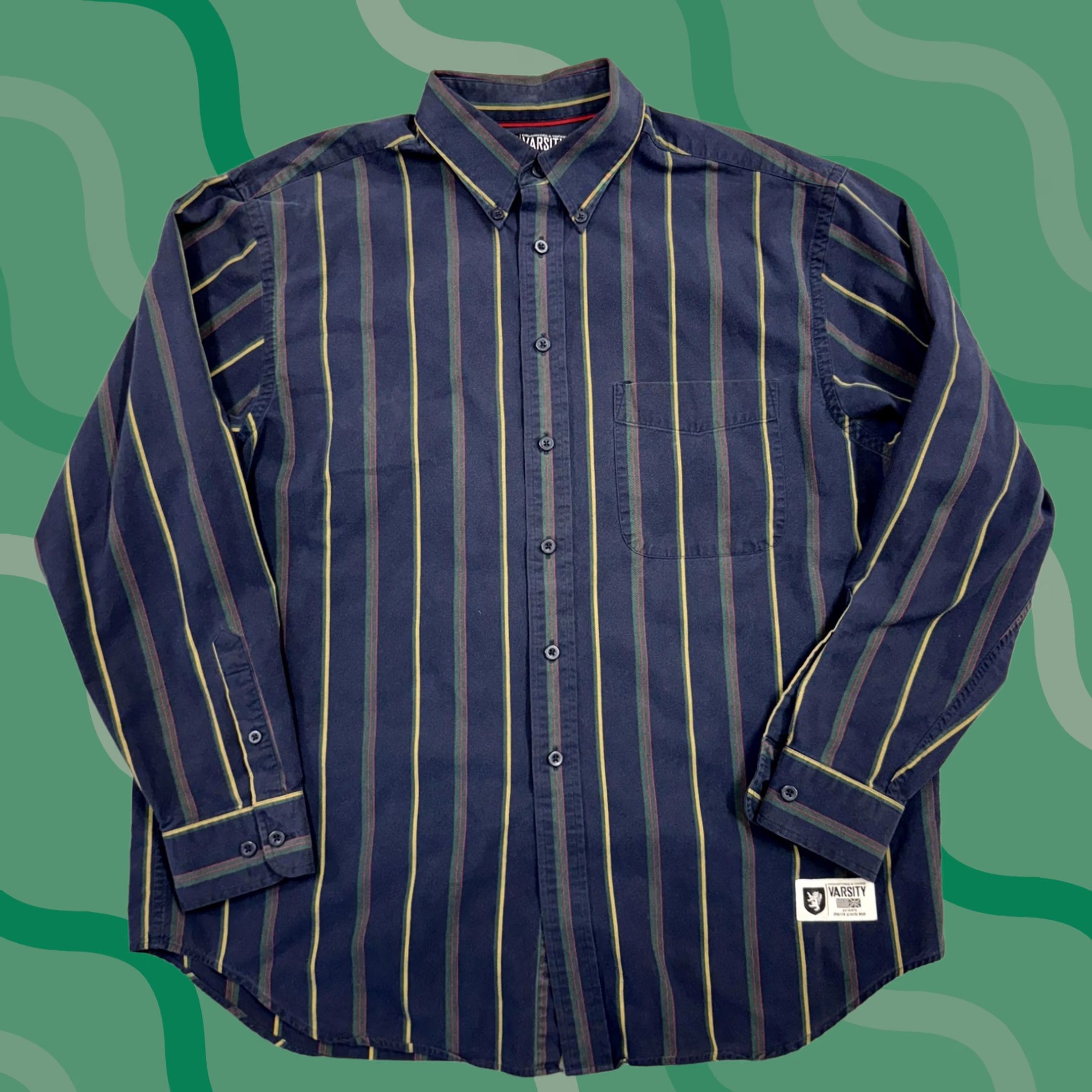 Roundtree & Yorke VINTAGE Roundtree & Yorke Varsity Shirt Mens Large Blue Striped Button Down 90s Size US L / EU 52-54 / 3 - 1 Thumbnail