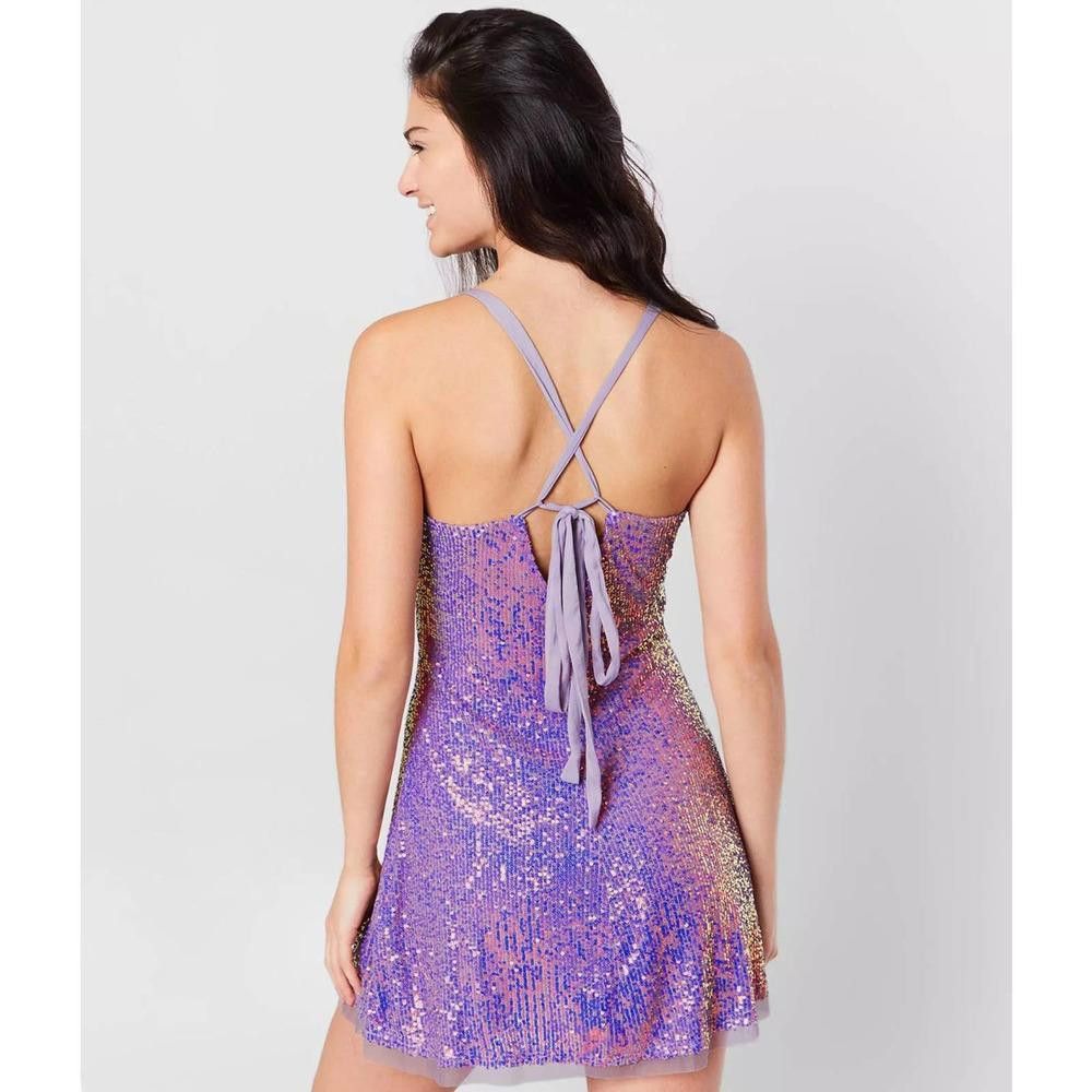 Designer Free People Gold Rush Mini Dress Sequin Lilac Size XS / US 0-2 / IT 36-38 - 6 Thumbnail