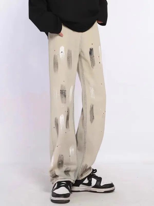VIBE Retro Street Splattered Graffiti Straight Jeans Size US 32 / EU 48 - 1 Thumbnail