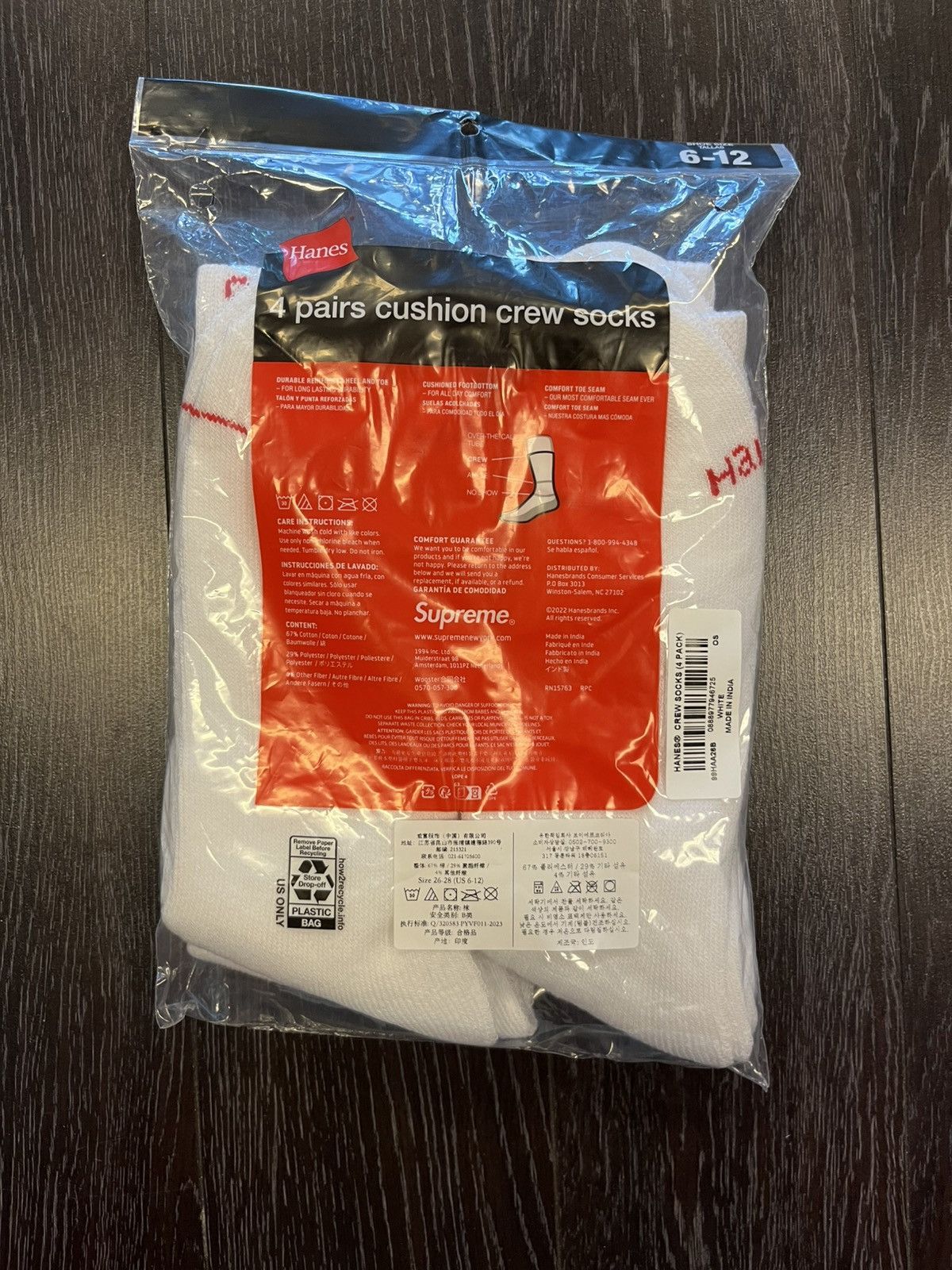 Hanes × Supreme Supreme Hanes Crew Socks 4 Pack White Size ONE SIZE - 2 Thumbnail