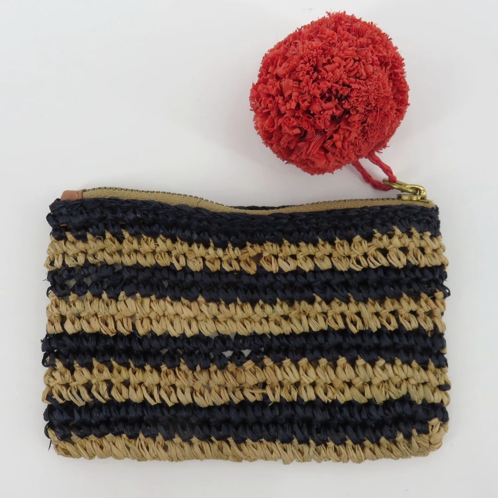J.Crew J.CREW Coin Wallet Straw Multicolor Zip Purse Woven Tan Blue Pom Pom NEW Women Coin Wallet Straw Multicolor J.CREW Gift Size ONE SIZE - 5 Thumbnail