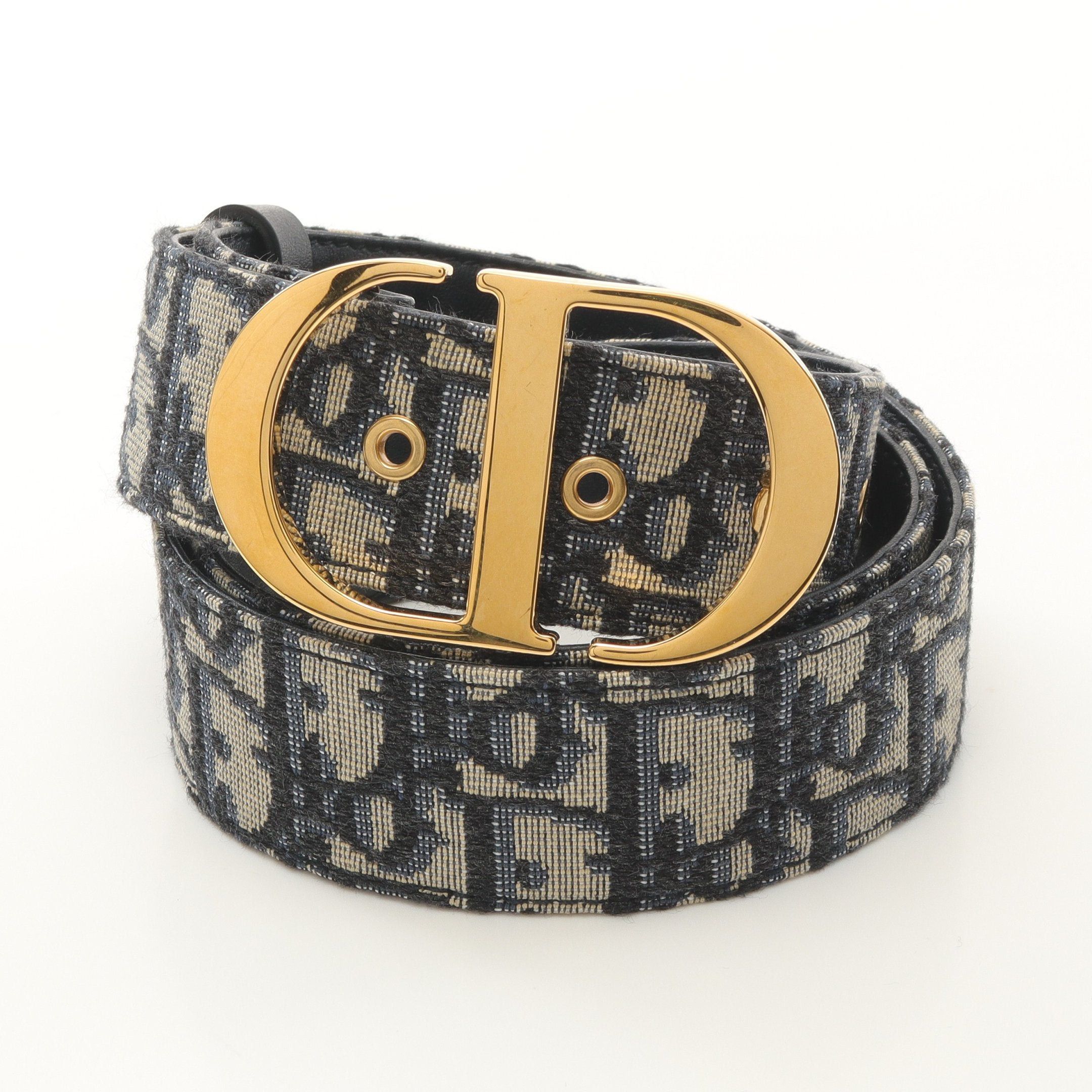Dior Dior Cd Buckle Oblique Jacquard Belt Canvas Leather Navy Size ONE SIZE - 1 Thumbnail