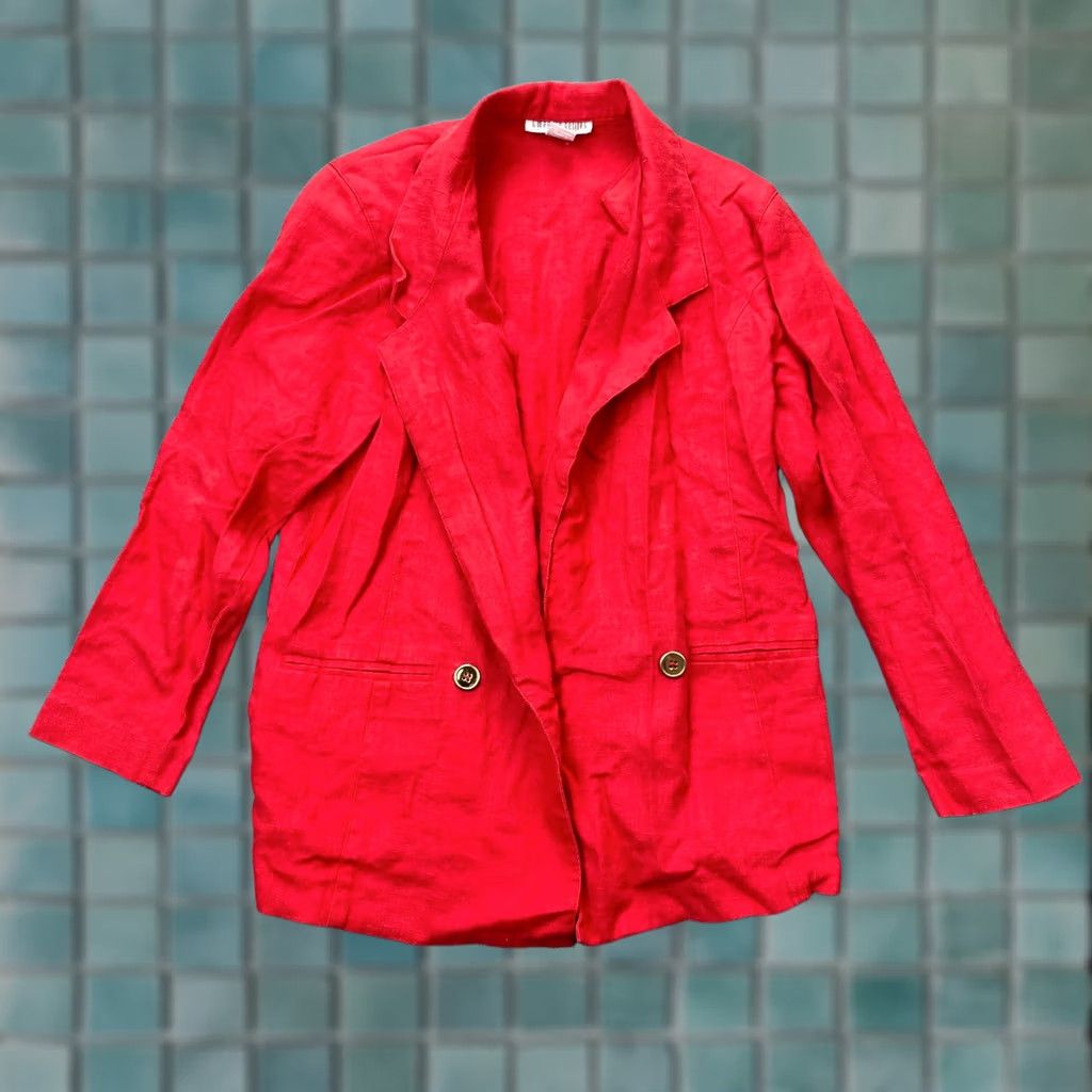 Doublet VINTAGE I Magnin Red Blazer Jacket Womens 6 80s Double Breasted Notch Lapel Coat Size M / US 6-8 / IT 42-44 - 1 Thumbnail