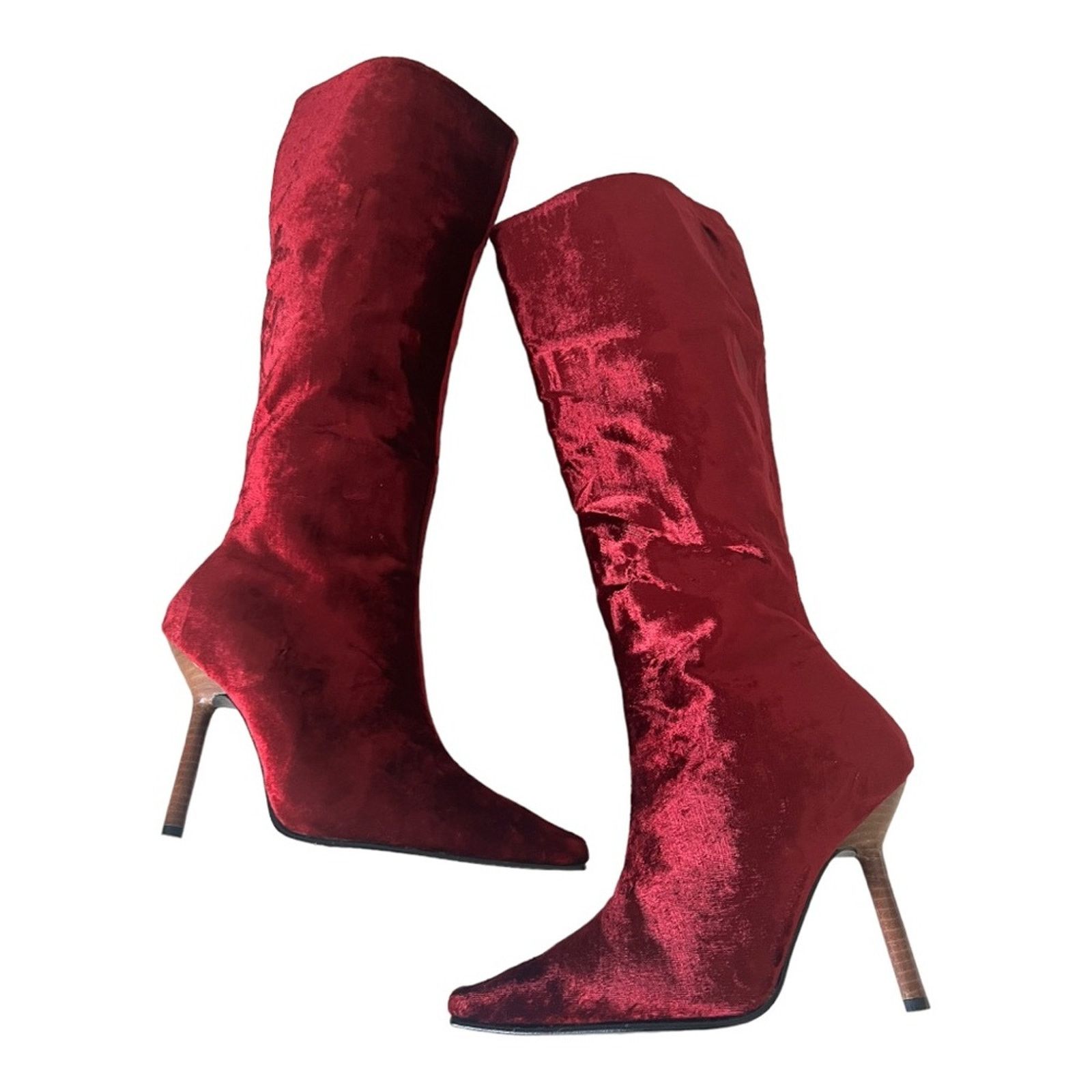 Colin Meredith Colin Stuart Red Velvet Leather Pointed Toe Heel Boots Sz 7M Size US 7 / IT 37 - 2 Thumbnail