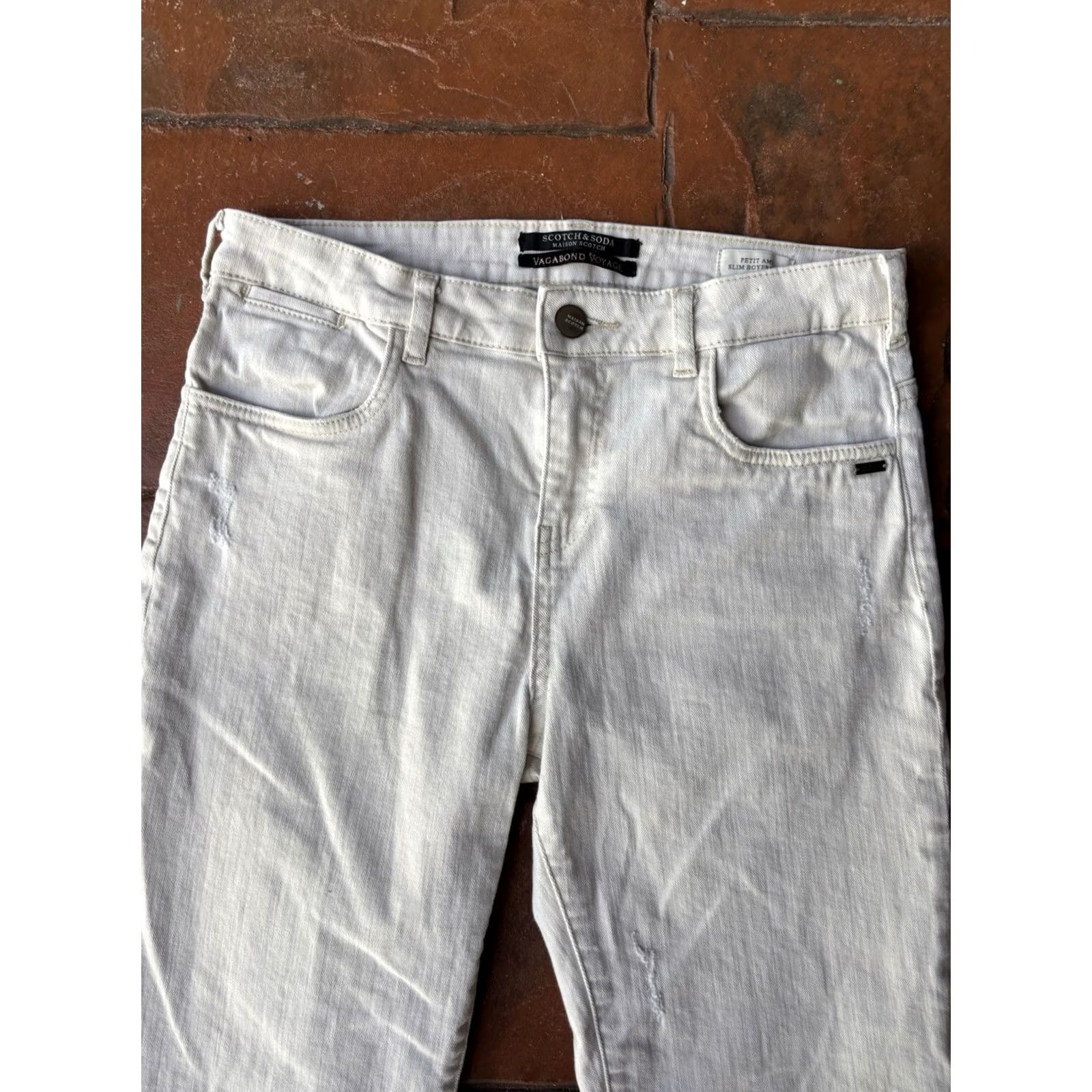 Scotch & Soda Scotch & Soda Vagabond Voyage Petit AMI Slim Boyfriend Jeans Women’s 27 Cream Denim Pockets Logo Embroidered Size 27" / US 4 / IT 40 - 5 Thumbnail