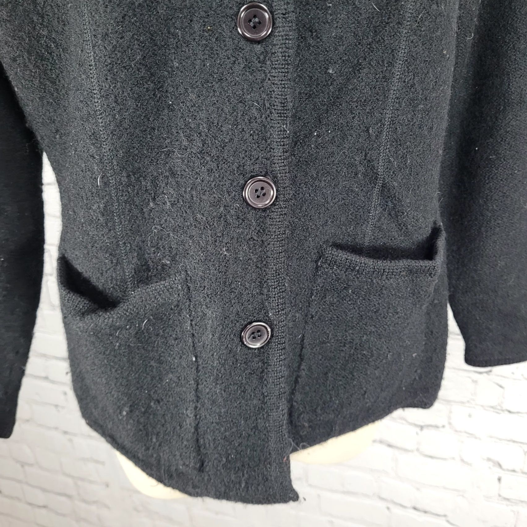 Lord & Taylor LORD & TAYLOR Black 100% Wool Jacket PM Petites Collared Pockets Classic Womens Size M / US 6-8 / IT 42-44 - 7 Thumbnail