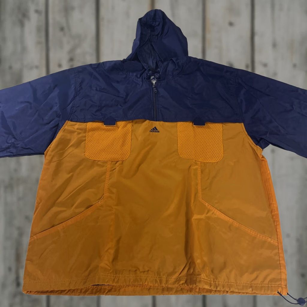 Adidas VINTAGE Adidas Windbreaker Jacket Hoodie 2XL 1/4 Zip Orange Blue 2 Tone Mens Jacket Size US XXL / EU 58 / 5 - 1 Thumbnail