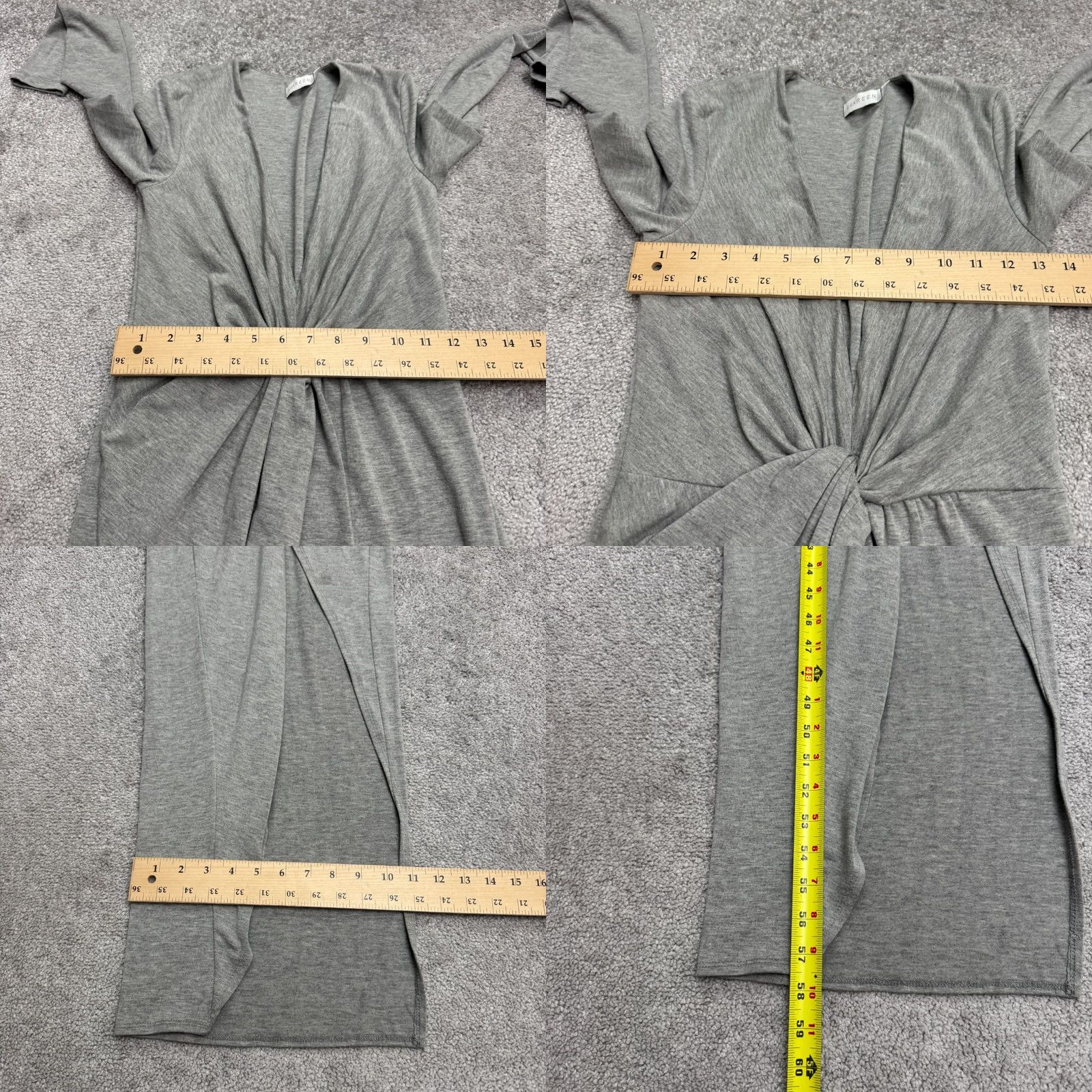 Vintage Shareen Knotted Front High Slit Maxi Dress Womens 8 Gray Long Sleeve V-Neck Dress Size M / US 6-8 / IT 42-44 - 9 Thumbnail