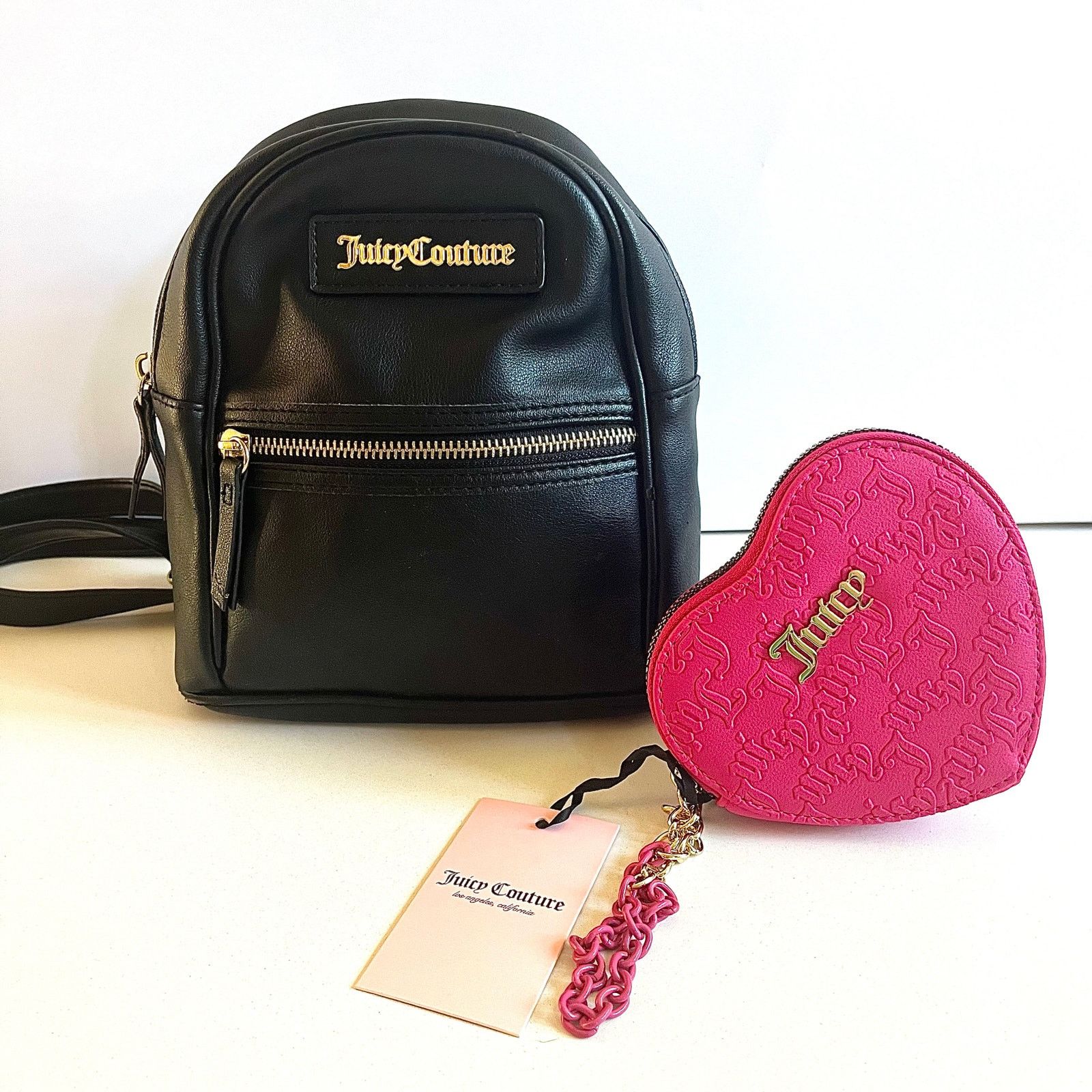 JUICY COUTURE Pink & Black Quilted Backpace NWOT Juicy Couture Pink Velour Backpack with | Mercari main image 3