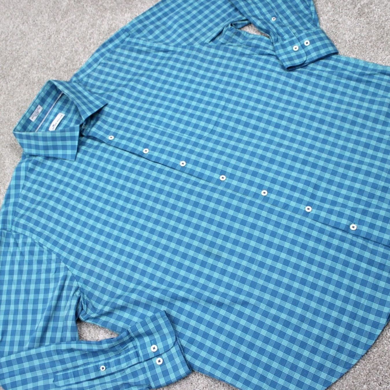Peter Millar Peter Millar Crown Shirt Mens 2XL Blue/Green Cotton/Nylon Stretch L/S Button-Up Plaid Casual Formal Workwear Sports 2XL Mens Shirt Size US XXL / EU 58 / 5 - 7 Thumbnail