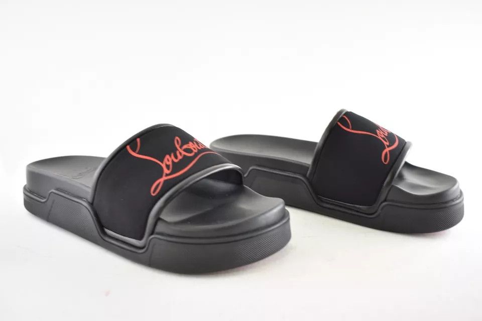 Christian Louboutin o1s1wg110924 Navy Pool Flat Sandals in Black Size US 12 / EU 45 - 2 Thumbnail
