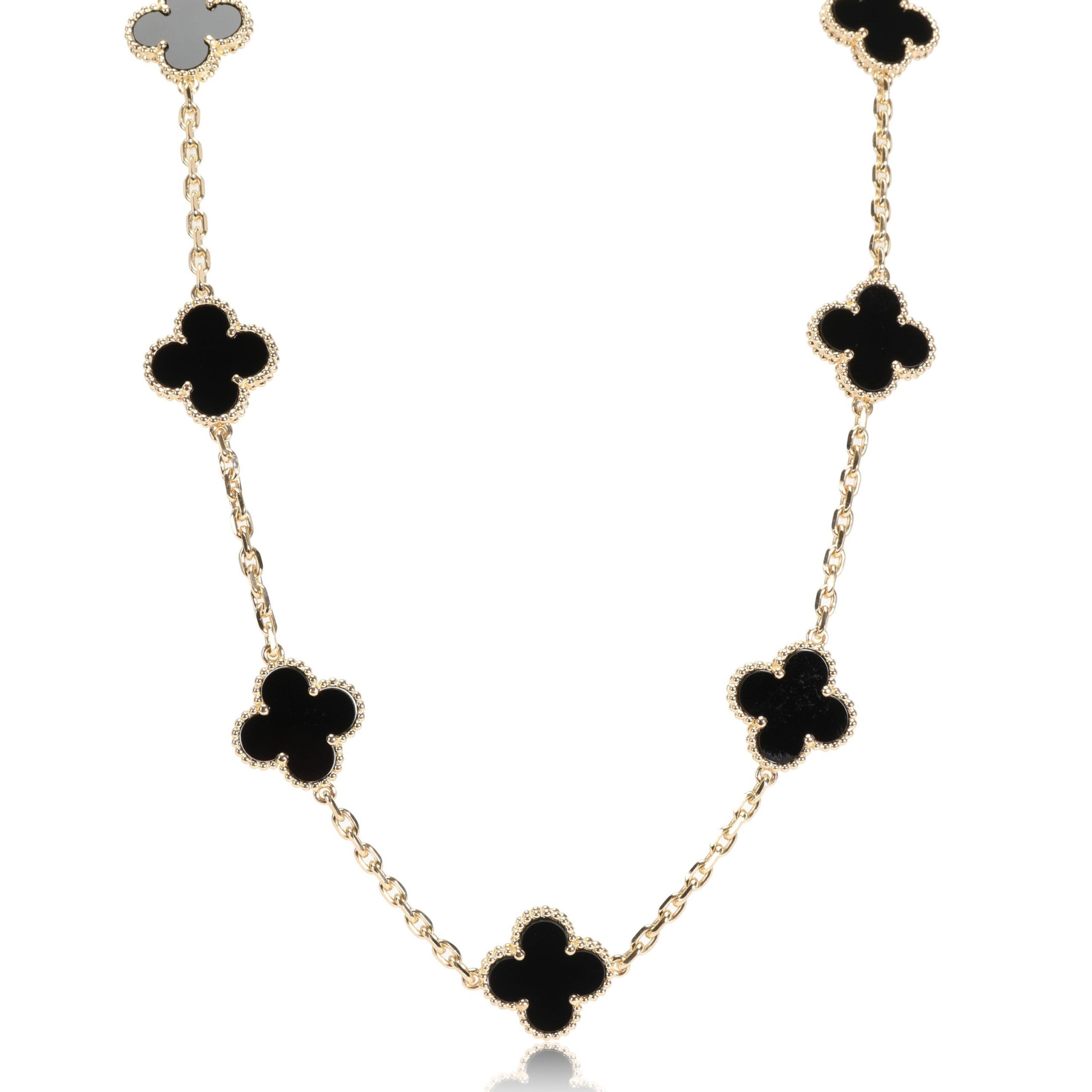 image of Van Cleef Arpels Van Cleef & Arpels Vintage Alhambra 10 Station Onyx Necklace In 18K Yellow Gold, W
