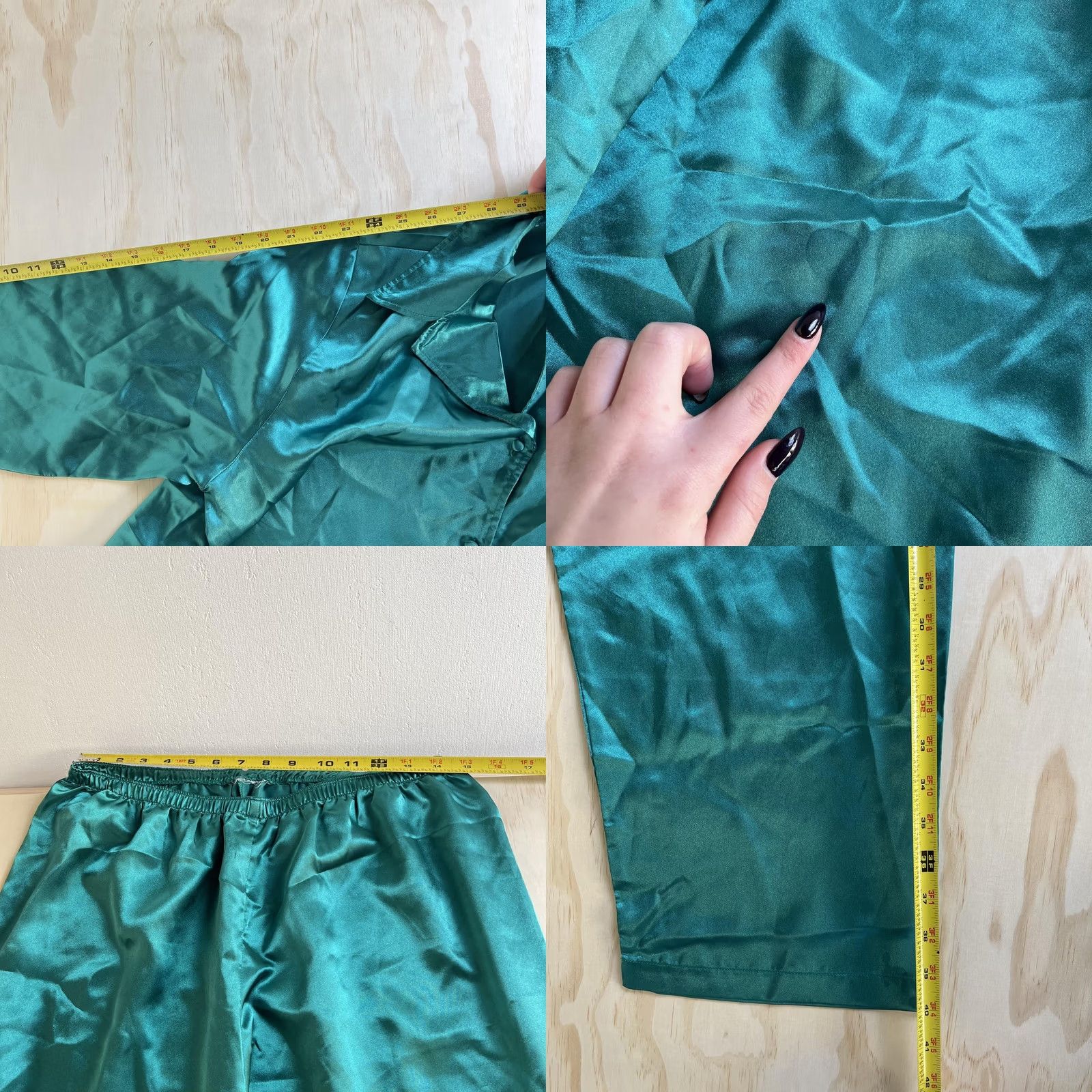 Vintage Satin Pajama Set Womens Large Green Button Front Long Sleeve 2 Piece Sleepwear Size L / US 10 / IT 46 - 8 Thumbnail