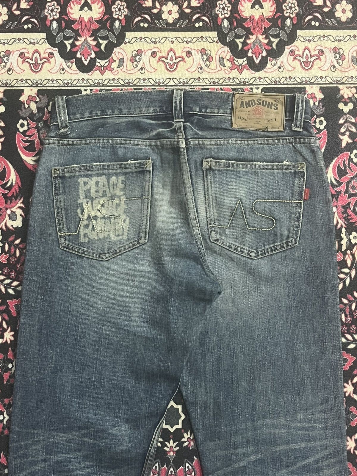 Japanese Brand Vintage And Suns Trust No One Sashiko Blue Whisker Jeans Size US 30 / EU 46 - 7 Thumbnail