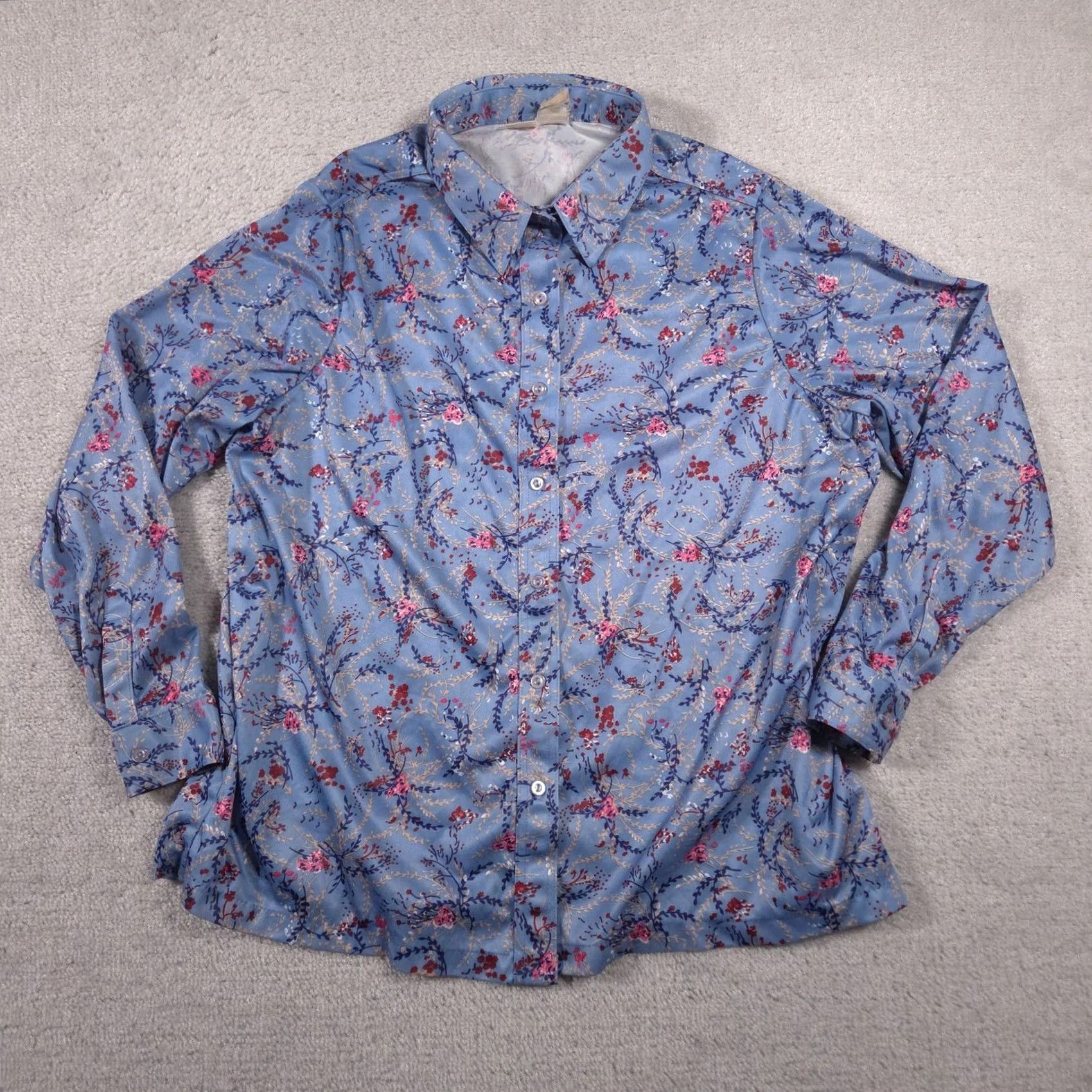 Vintage Vintage Montgomery Ward Floral Shirt Womens XL Blue Button-Down Blouse 90s Size XL / US 12-14 / IT 48-50 - 2 Thumbnail