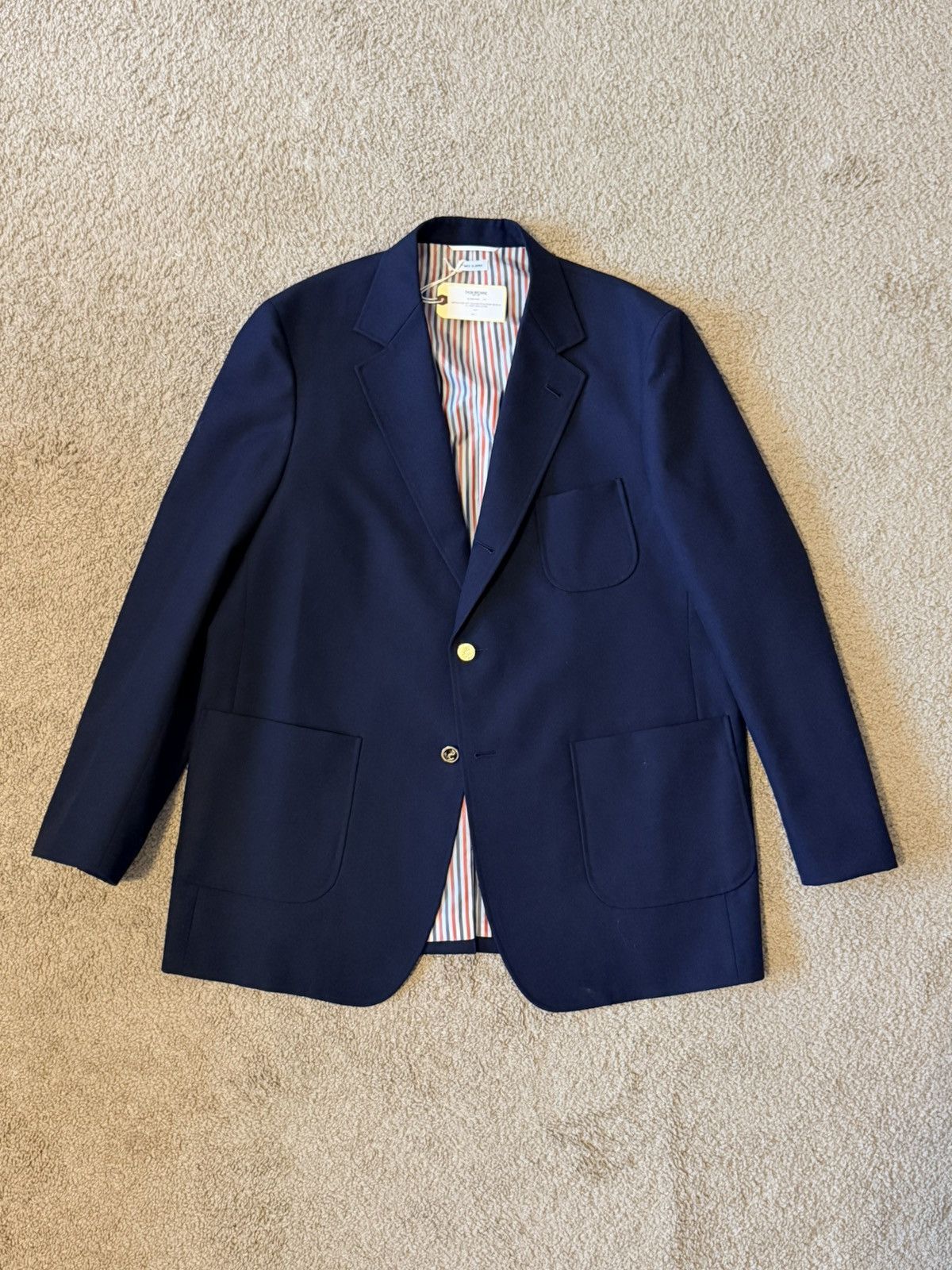 Thom Browne [NWT] Thom Browne Navy Virgin Wool Peak Lapel Blazer Size 42R - 1 Thumbnail