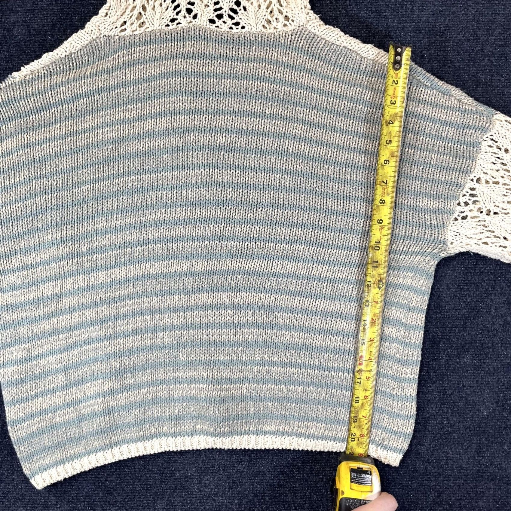 BKE VINTAGE BKE Sweater Shirt Womens Medium Beige/Blue Hooded Knit Lace Up Boho NWT Size M / US 6-8 / IT 42-44 - 4 Thumbnail