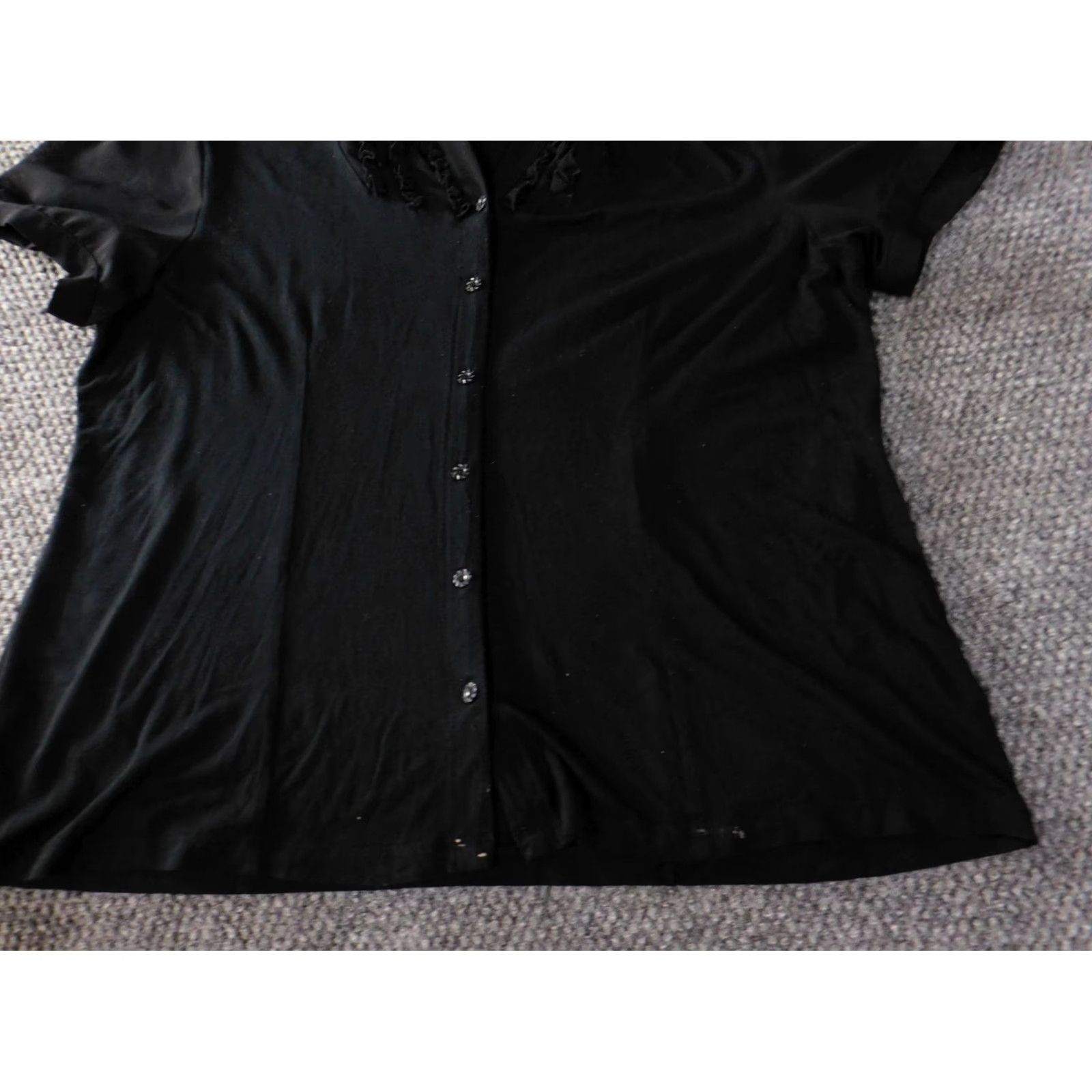 JM Collection JM Collection Button-Up Shirt Womens Large Black Rayon Spandex Short Sleeve Casual Classic Knit Stretch Size L / US 10 / IT 46 - 2 Thumbnail