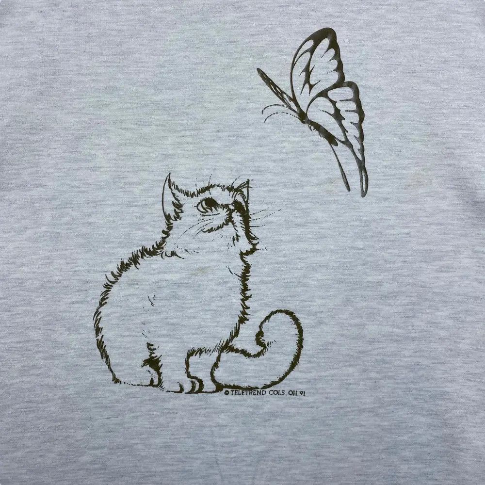 Vintage Vintage 90's VERDI Cat & Butterfly Teletrend Graphic Art Tee Size US M / EU 48-50 / 2 - 2 Thumbnail