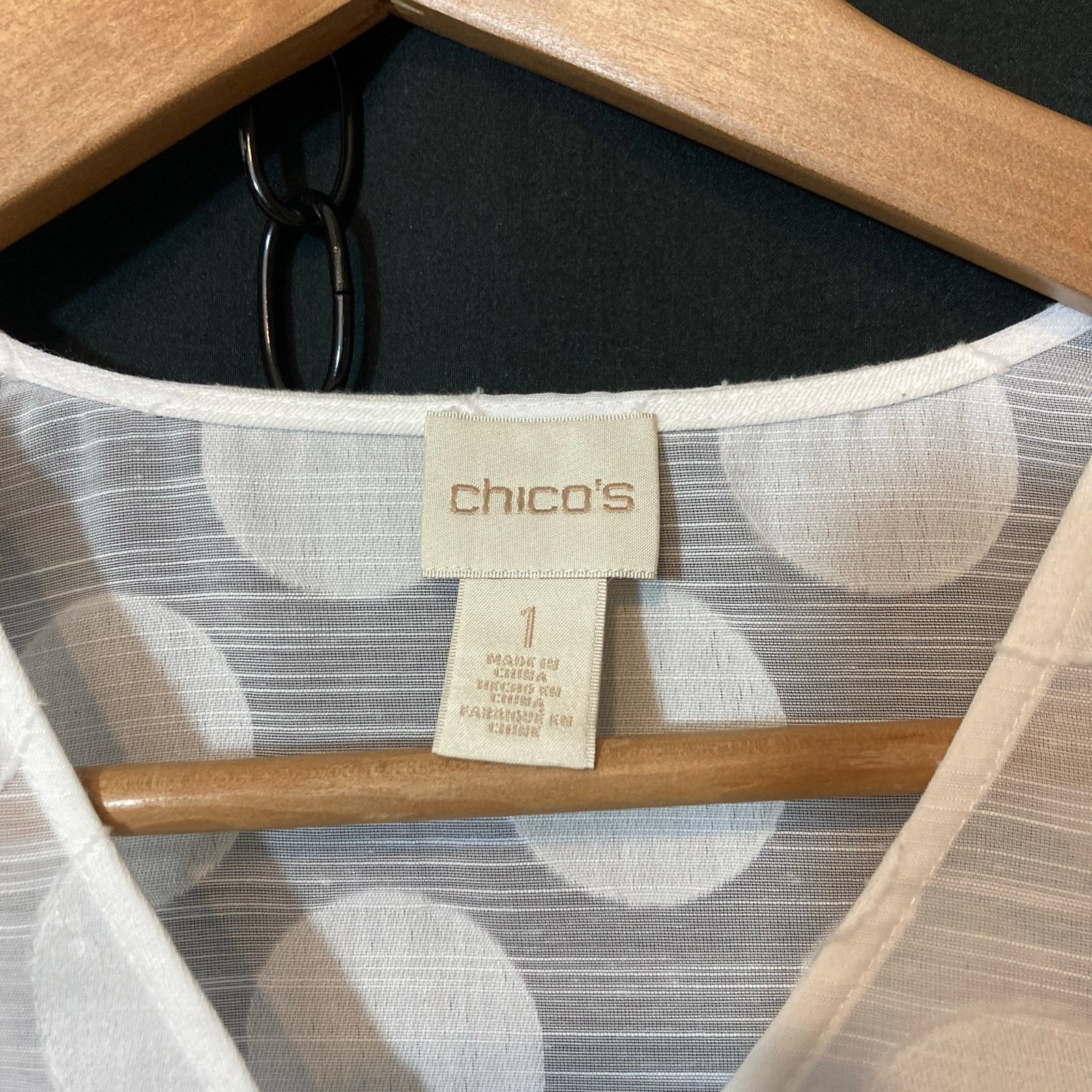 Chicos Chicos Sheer White Polka Dot Button Cold Shoulder Blouse Top Size M / US 6-8 / IT 42-44 - 2 Thumbnail