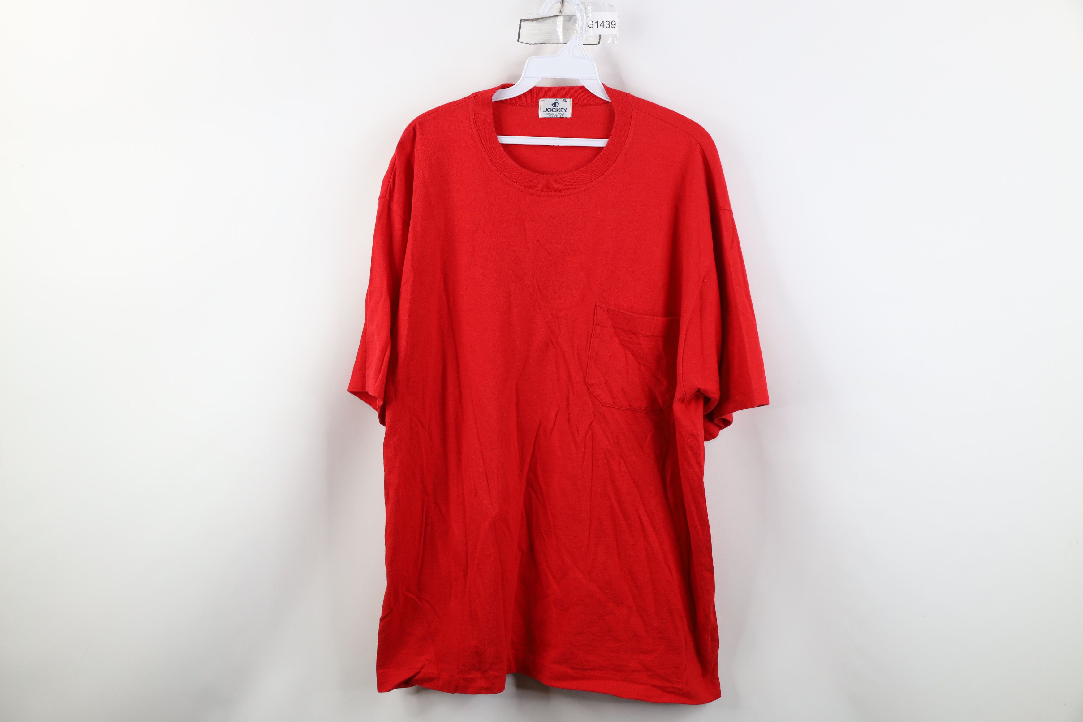 Vintage Vintage 90s Streetwear Heavy Cotton Pocket T-Shirt Red USA Size US XL / EU 56 / 4 - 1 Thumbnail