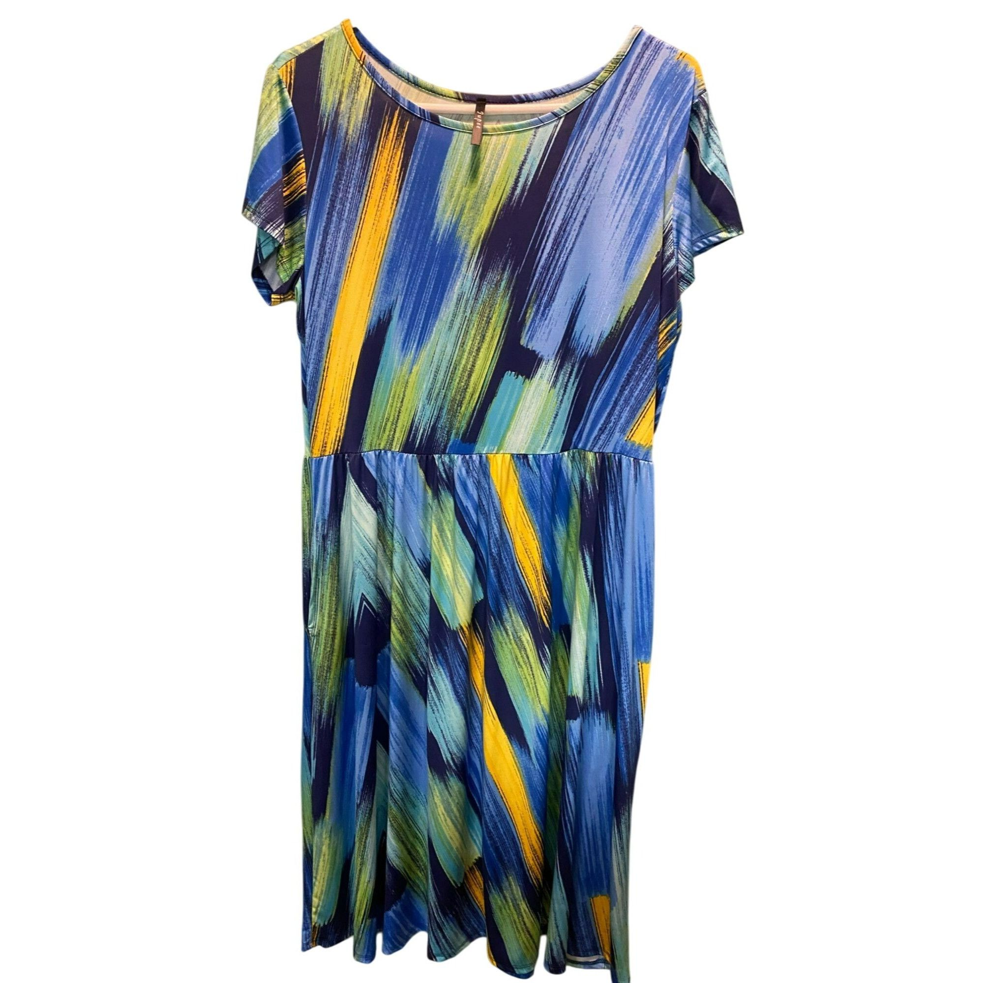Other Blue Green Yellow Jupee Short Sleeve Abstract Print Silky Dr Size XL / US 12-14 / IT 48-50 - 1 Thumbnail