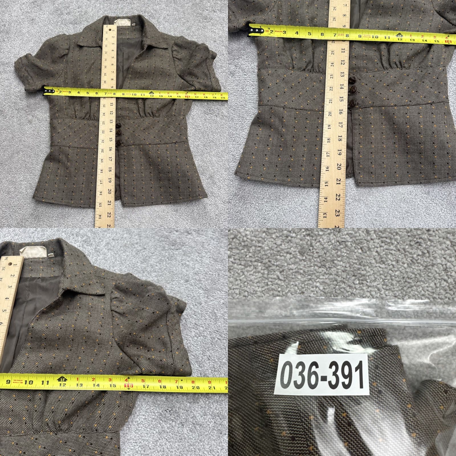 Vintage Jessa & Jonnie Puff Short Sleeve Jacket Womens Medium Brown Wool Blend Work Casual Breathable Button Size 32" / US 10 / IT 46 - 8 Thumbnail