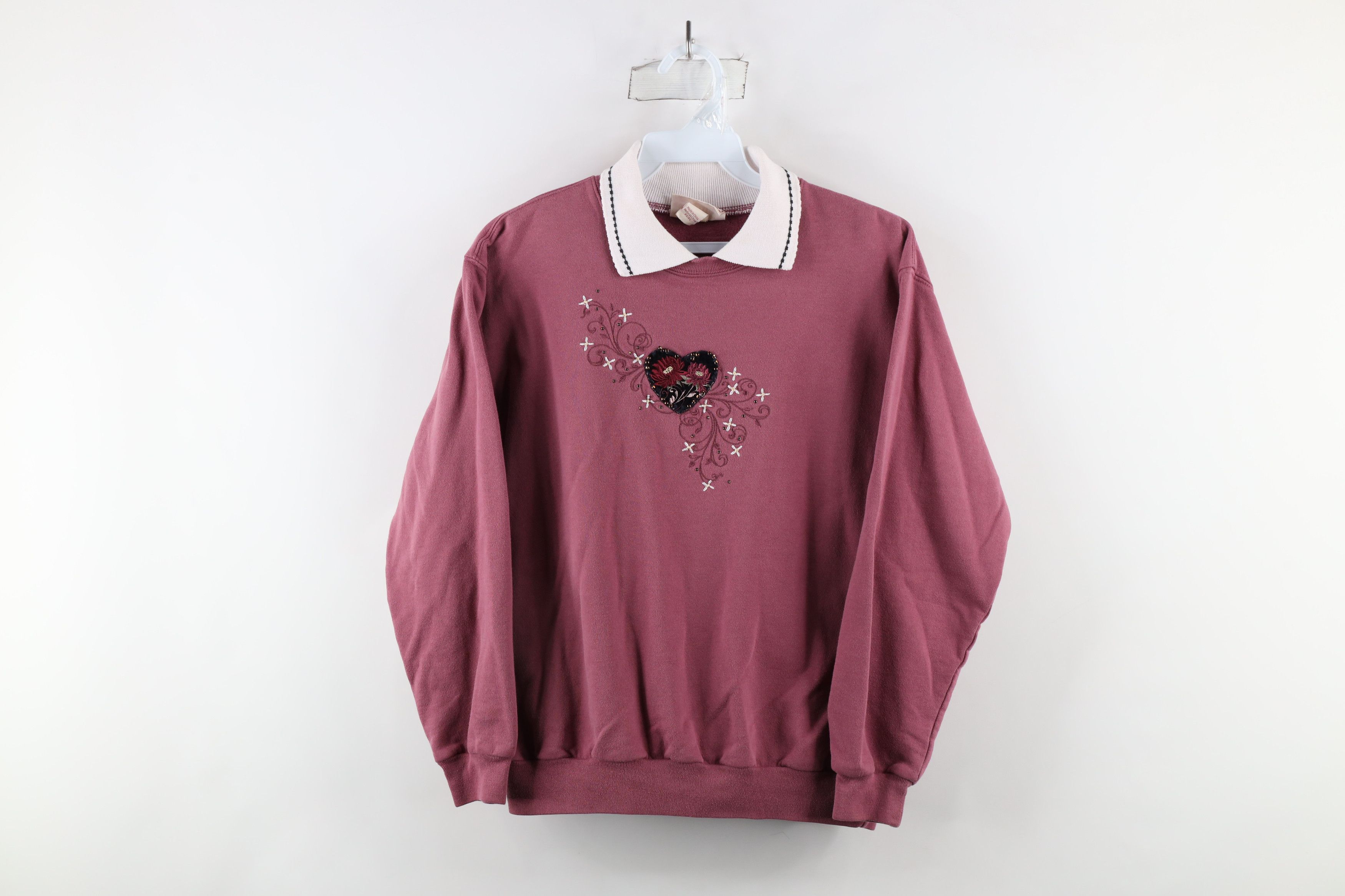 Vintage Vintage 90s Streetwear Heart Flower Collared Sweatshirt Size S / US 4 / IT 40 - 1 Thumbnail