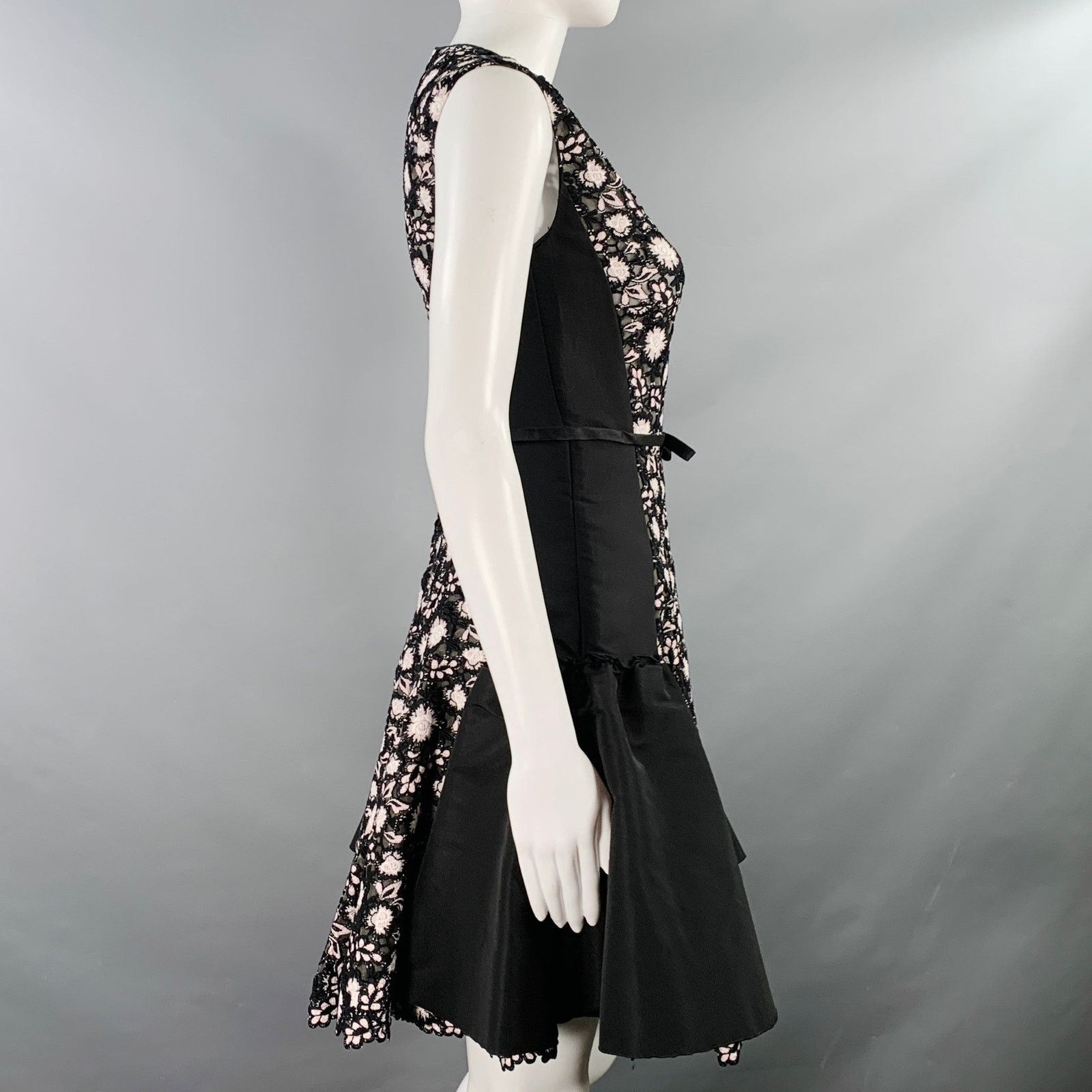 Giambattista Valli GIAMBATTISTA VALLI Black White Silk Cocktail Dress Size XS / US 0-2 / IT 36-38 - 3 Thumbnail